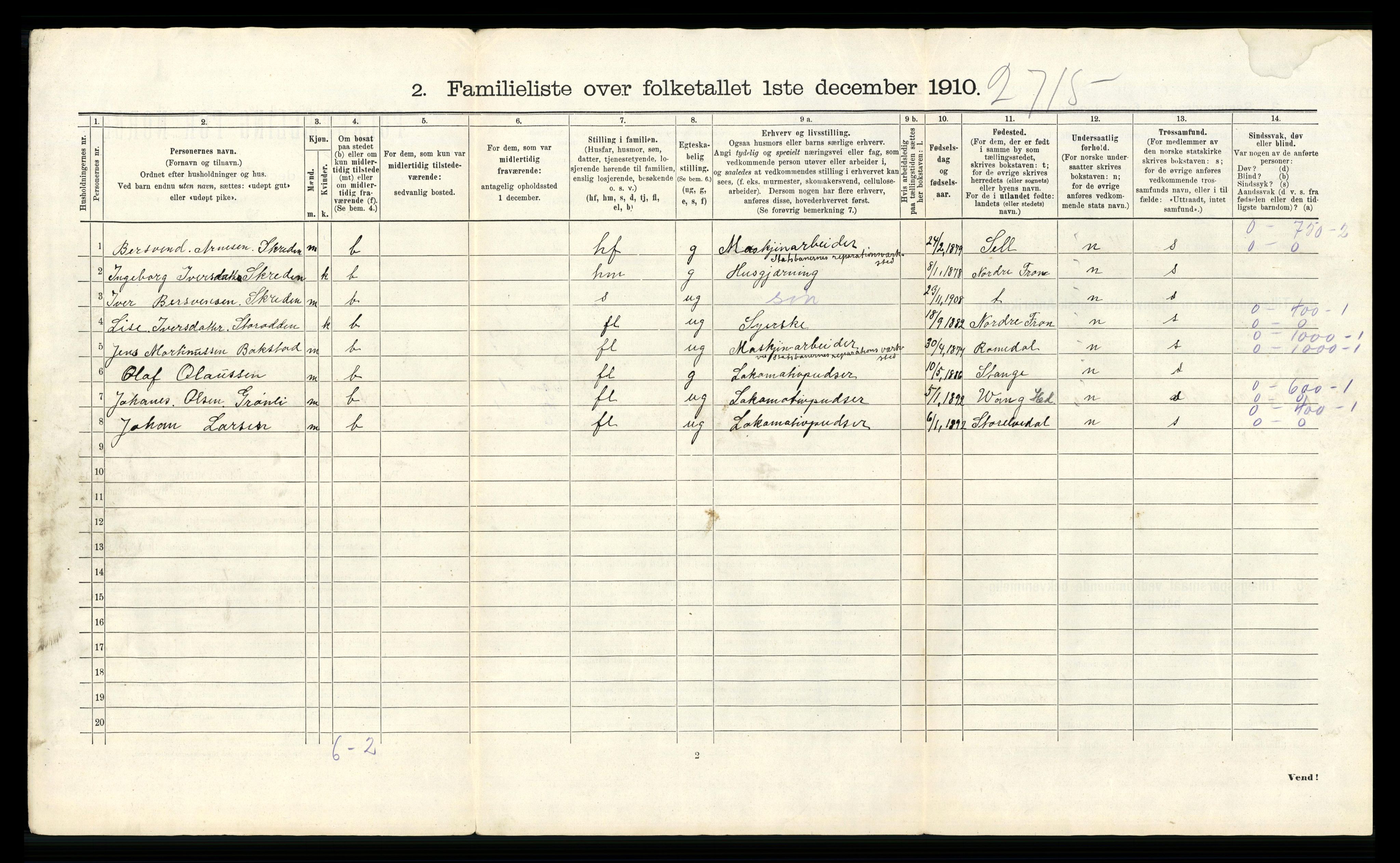 RA, 1910 census for Hamar, 1910, p. 34