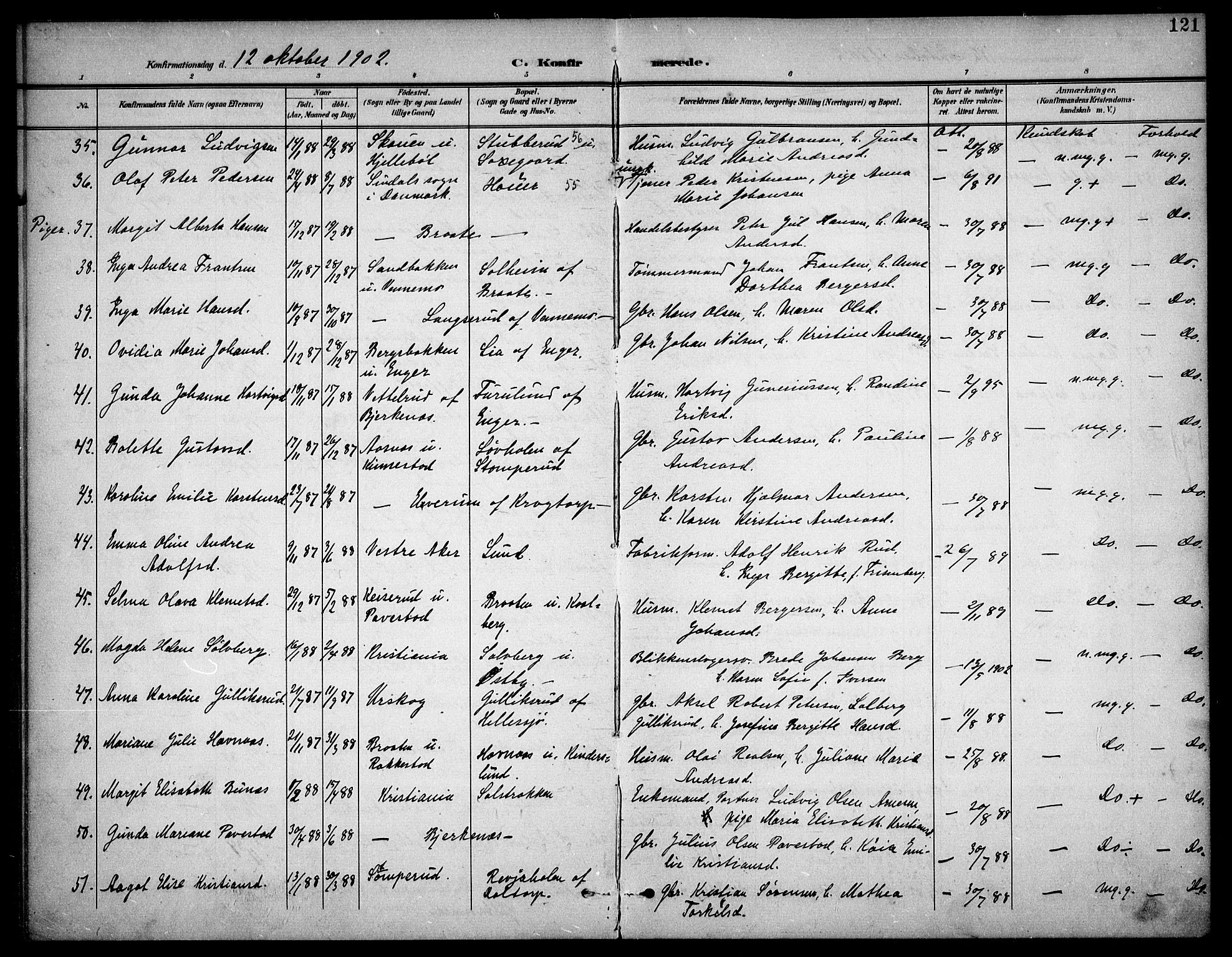 Høland prestekontor Kirkebøker, SAO/A-10346a/F/Fb/L0003: Parish register (official) no. II 3, 1897-1912, p. 121