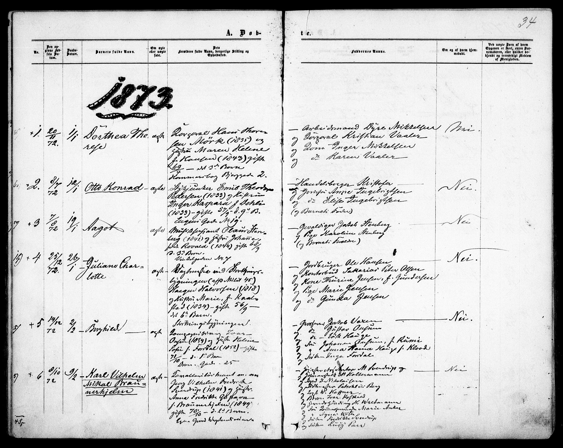 Garnisonsmenigheten Kirkebøker, SAO/A-10846/F/Fa/L0011: Parish register (official) no. 11, 1870-1880, p. 34