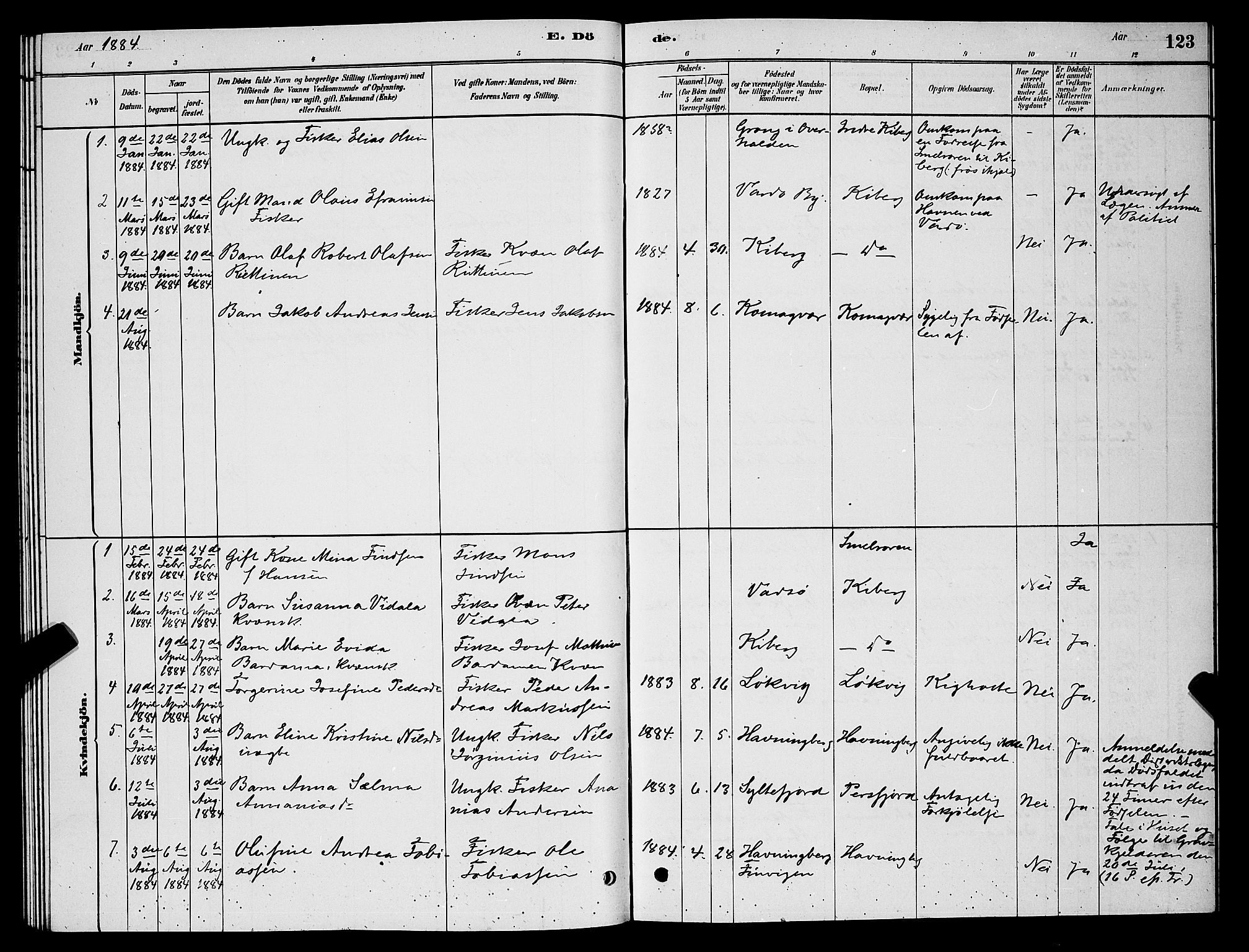 Vardø sokneprestkontor, SATØ/S-1332/H/Hb/L0006klokker: Parish register (copy) no. 6, 1879-1887, p. 123