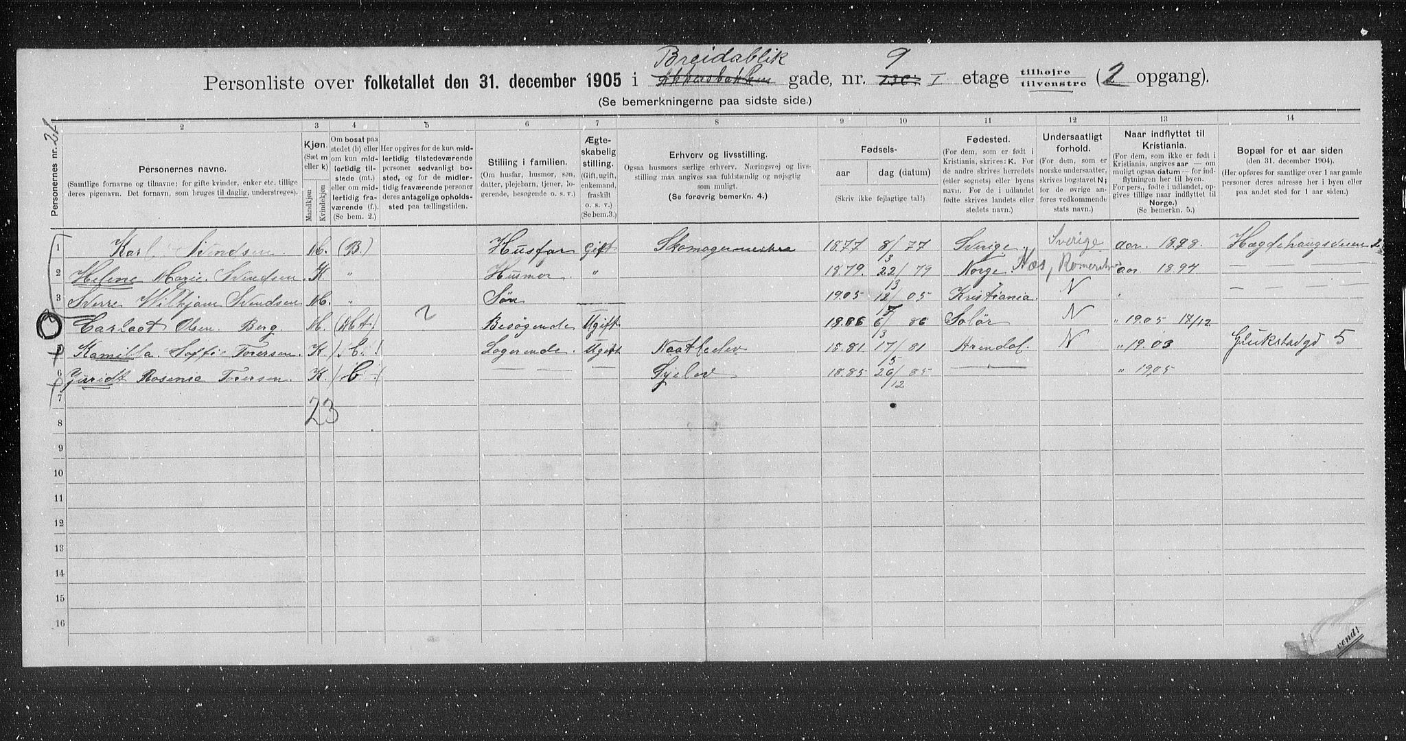 OBA, Municipal Census 1905 for Kristiania, 1905, p. 4372