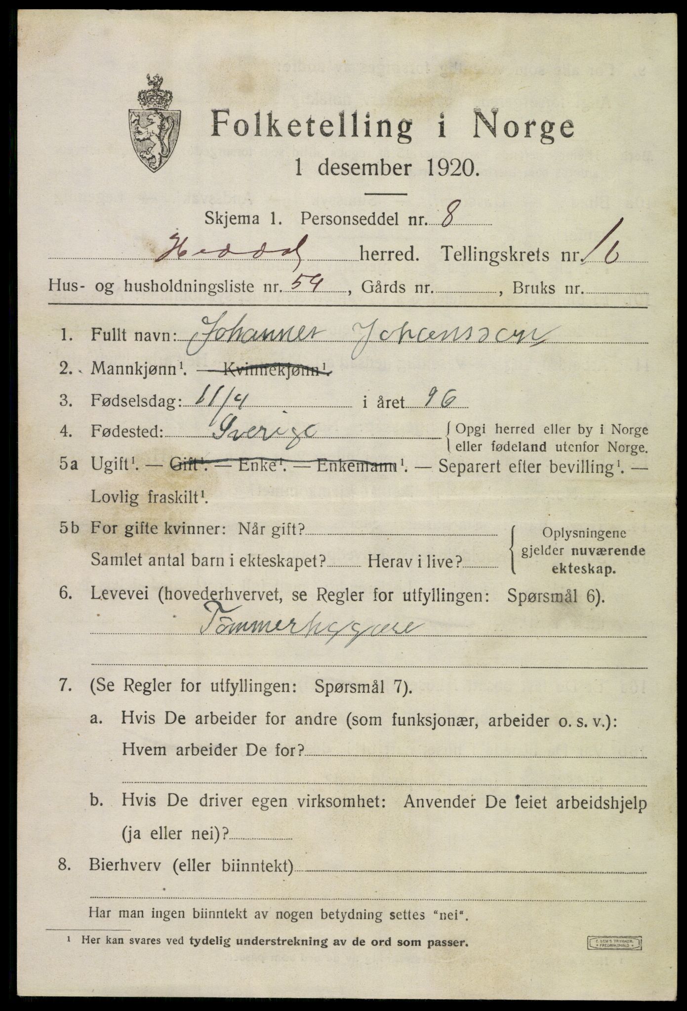 SAKO, 1920 census for Heddal, 1920, p. 7732