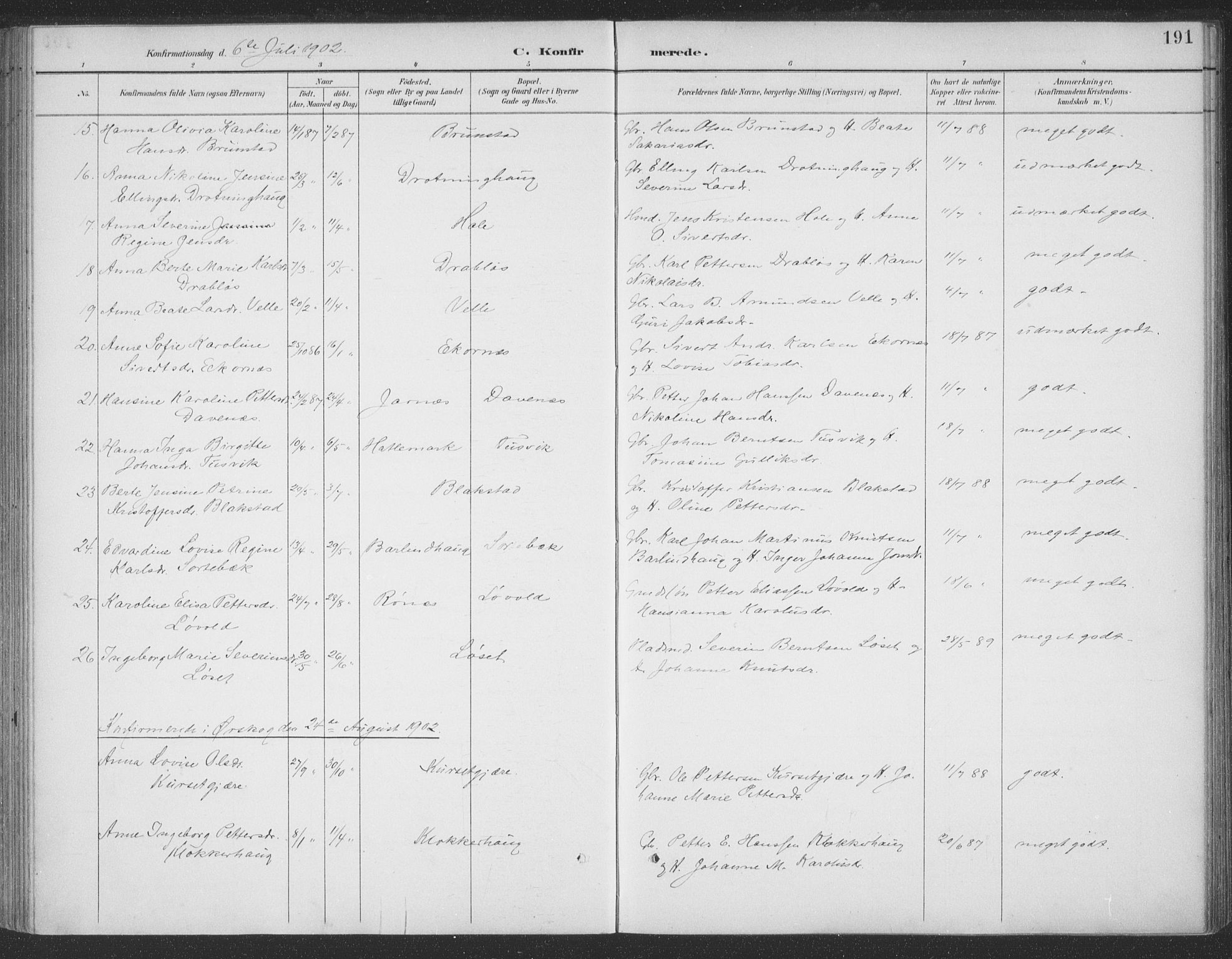 Ministerialprotokoller, klokkerbøker og fødselsregistre - Møre og Romsdal, AV/SAT-A-1454/523/L0335: Parish register (official) no. 523A02, 1891-1911, p. 191