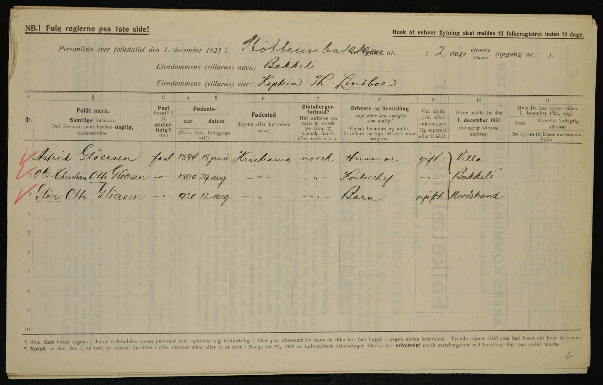 , Municipal Census 1923 for Aker, 1923, p. 46187