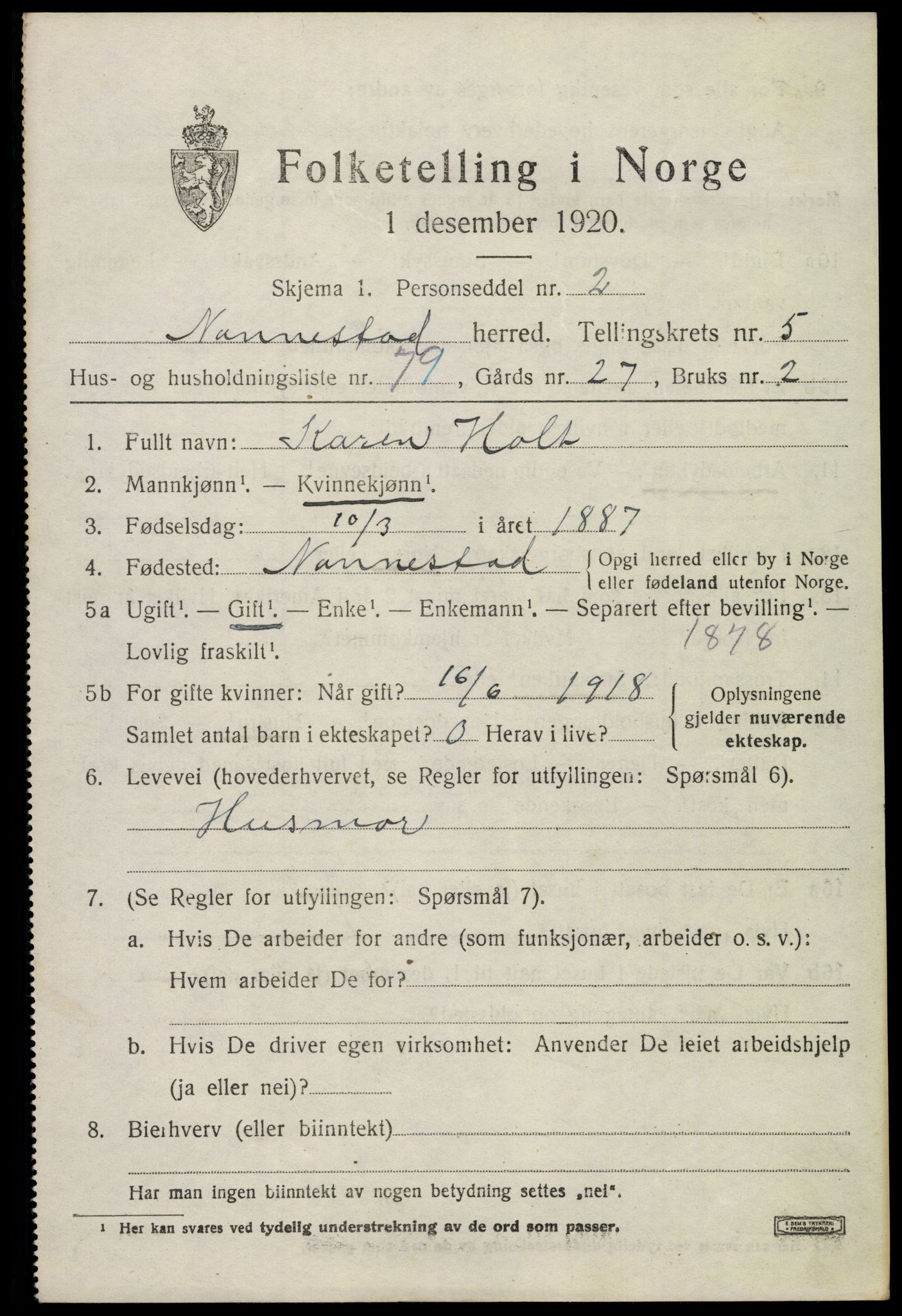 SAO, 1920 census for Nannestad, 1920, p. 7500