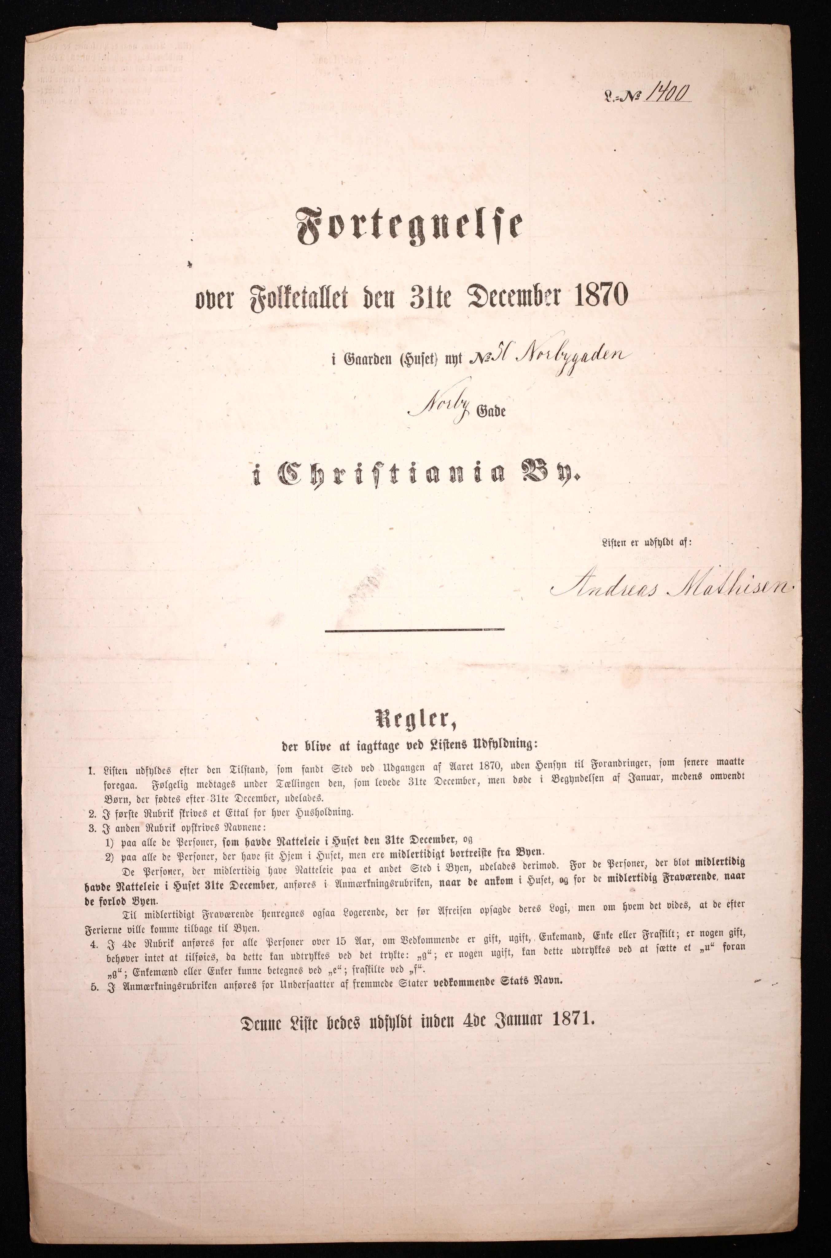 RA, 1870 census for 0301 Kristiania, 1870, p. 2635