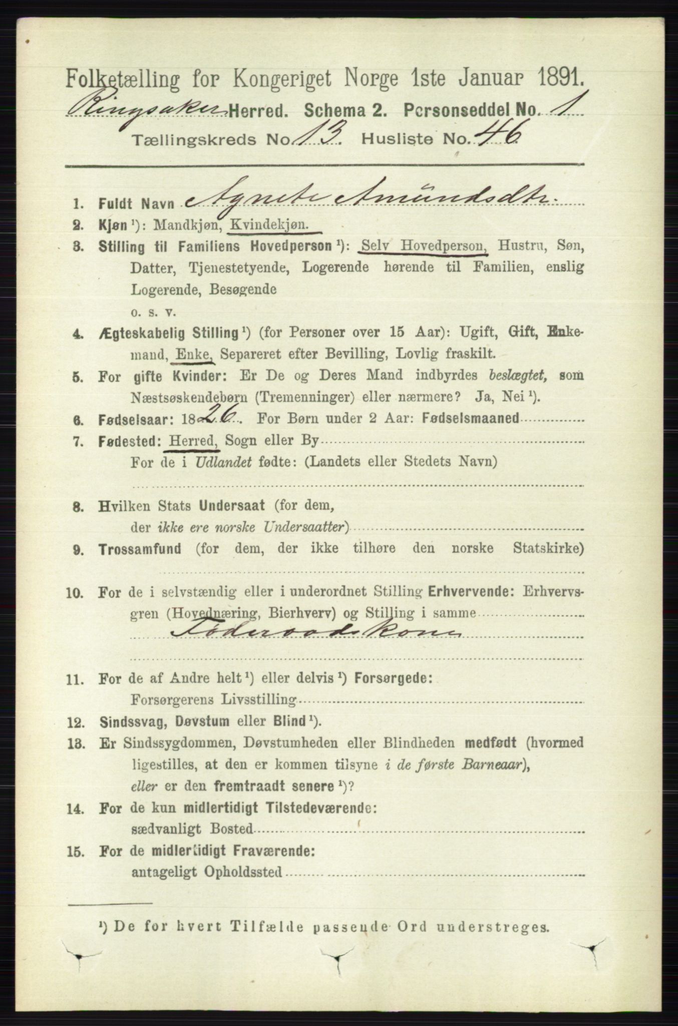 RA, 1891 census for 0412 Ringsaker, 1891, p. 7460