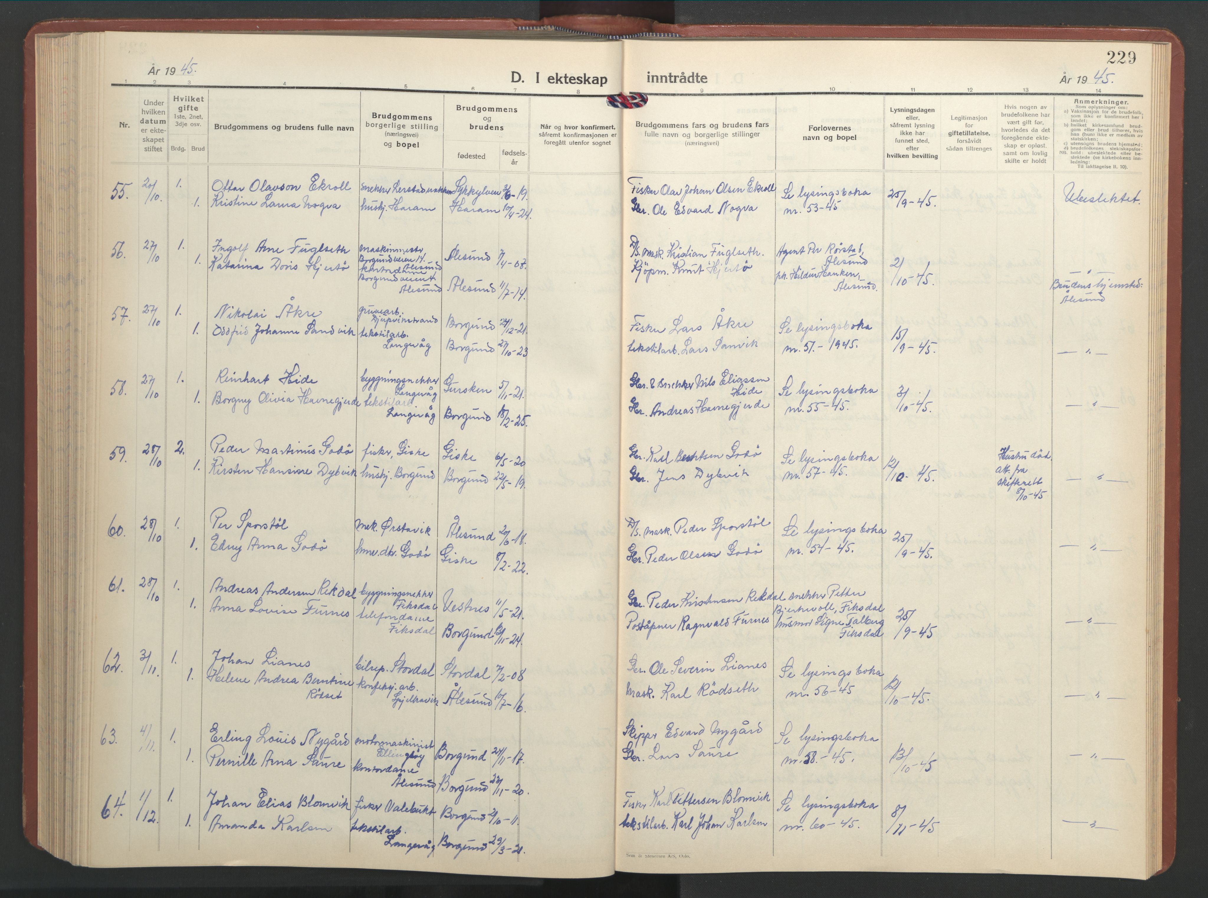 Ministerialprotokoller, klokkerbøker og fødselsregistre - Møre og Romsdal, SAT/A-1454/528/L0437: Parish register (copy) no. 528C18, 1939-1948, p. 229