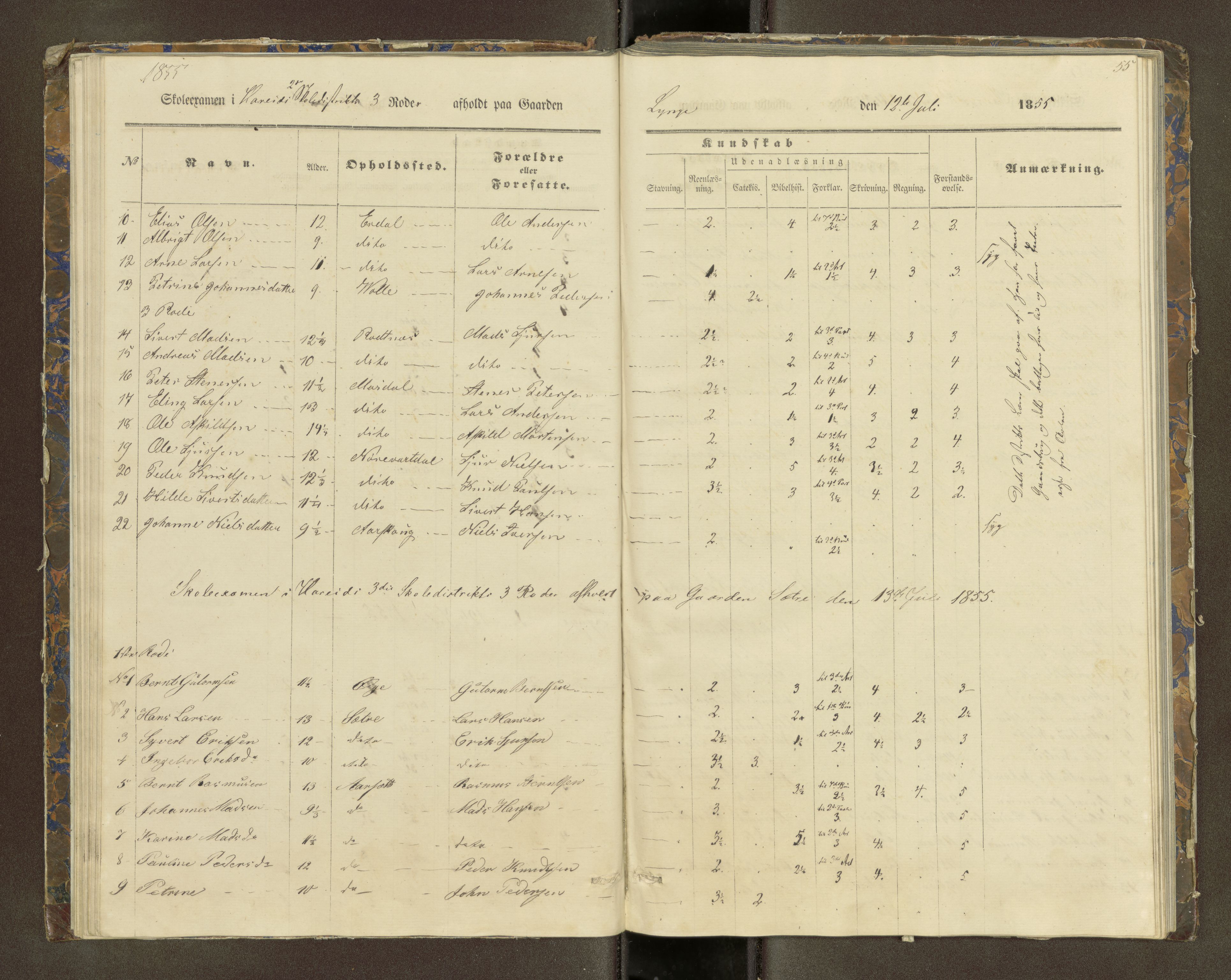 Ulstein sokneprestkontor, SAT/A-1005/1/III/III2/III2f/L0001: Skoleeksamensprotokoll, 1850-1861, p. 55
