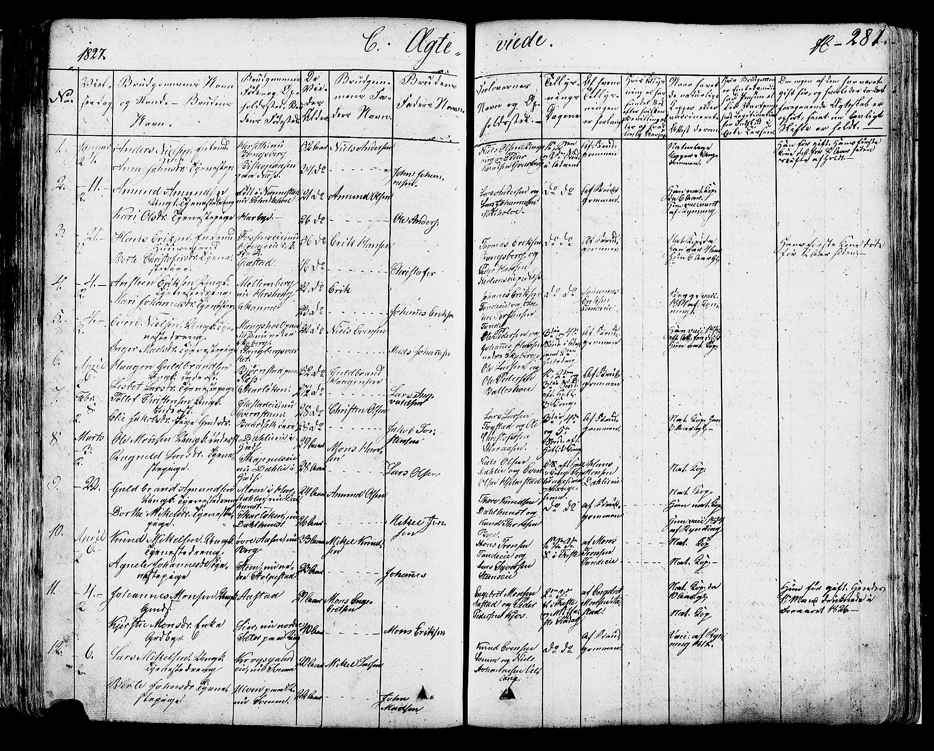 Ringsaker prestekontor, SAH/PREST-014/K/Ka/L0007: Parish register (official) no. 7A, 1826-1837, p. 281