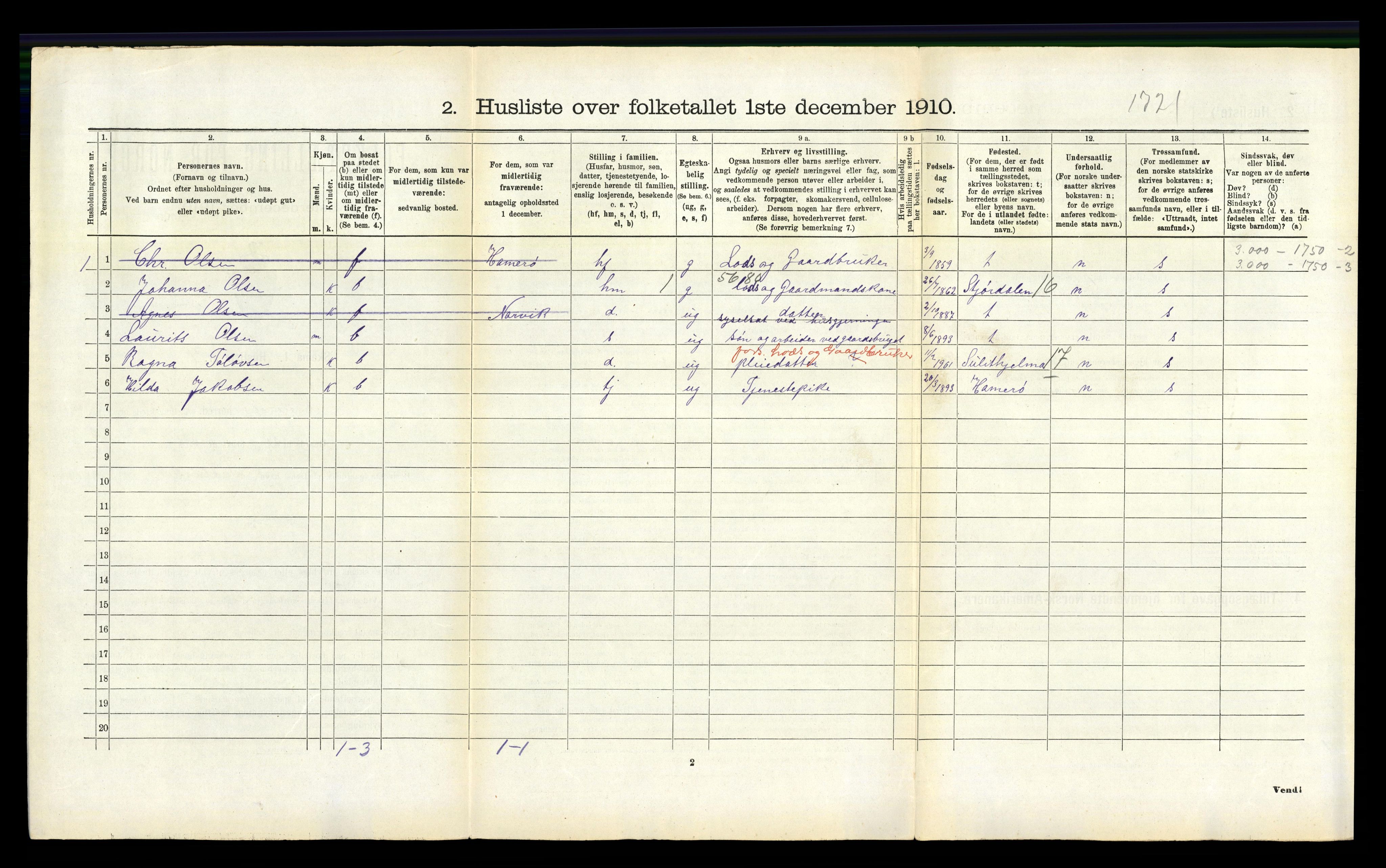 RA, 1910 census for Ankenes, 1910, p. 342