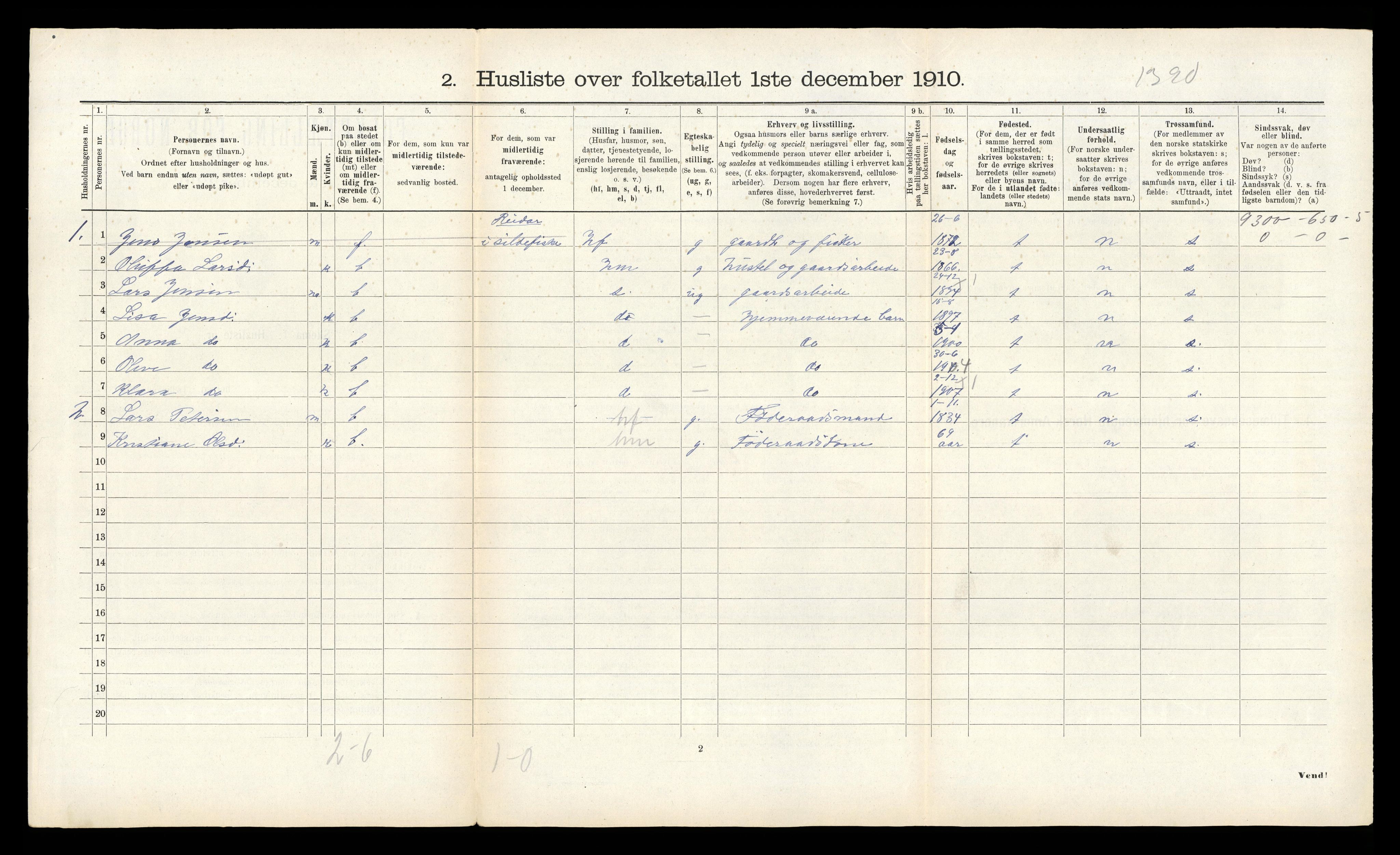 RA, 1910 census for Borgund, 1910, p. 1034