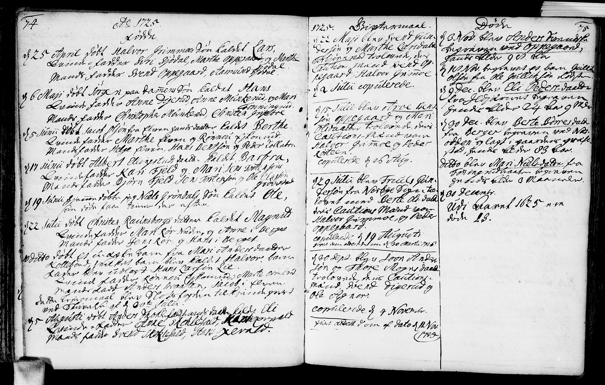 Nesodden prestekontor Kirkebøker, SAO/A-10013/F/Fa/L0001: Parish register (official) no. I 1, 1709-1749, p. 74-75