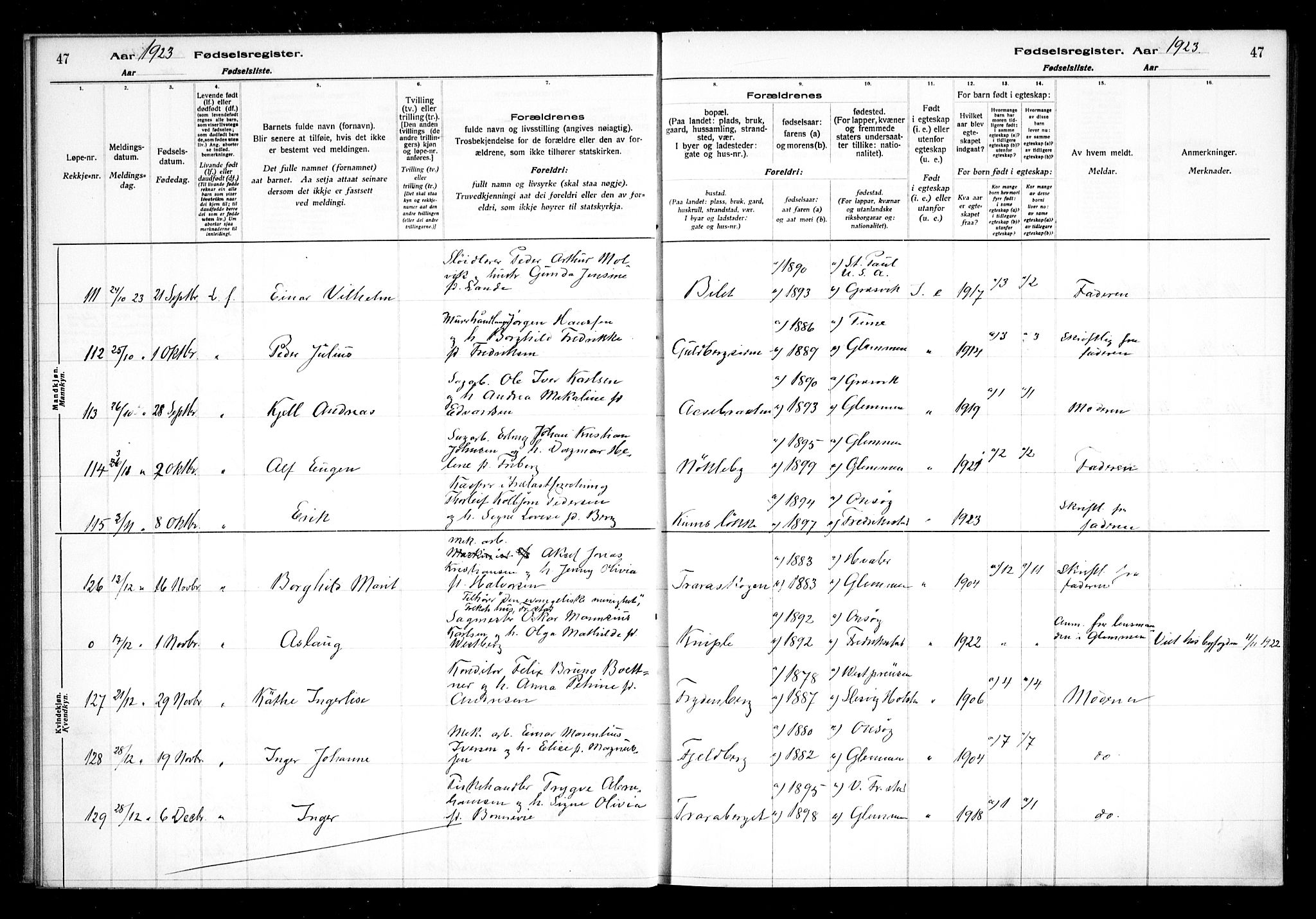 Glemmen prestekontor Kirkebøker, AV/SAO-A-10908/J/Ja/L0002: Birth register no. I 2, 1922-1929, p. 47