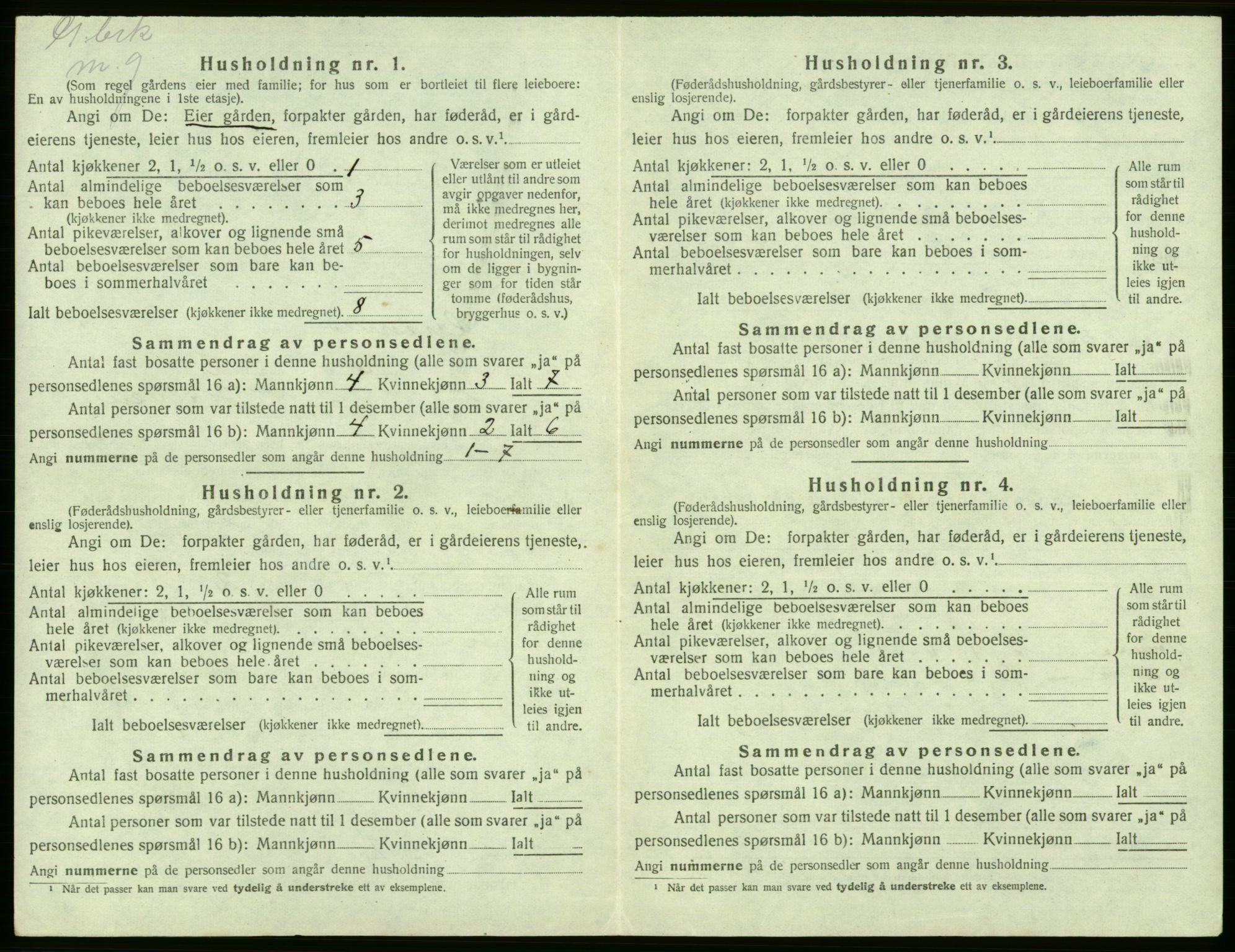 SAB, 1920 census for Granvin, 1920, p. 227