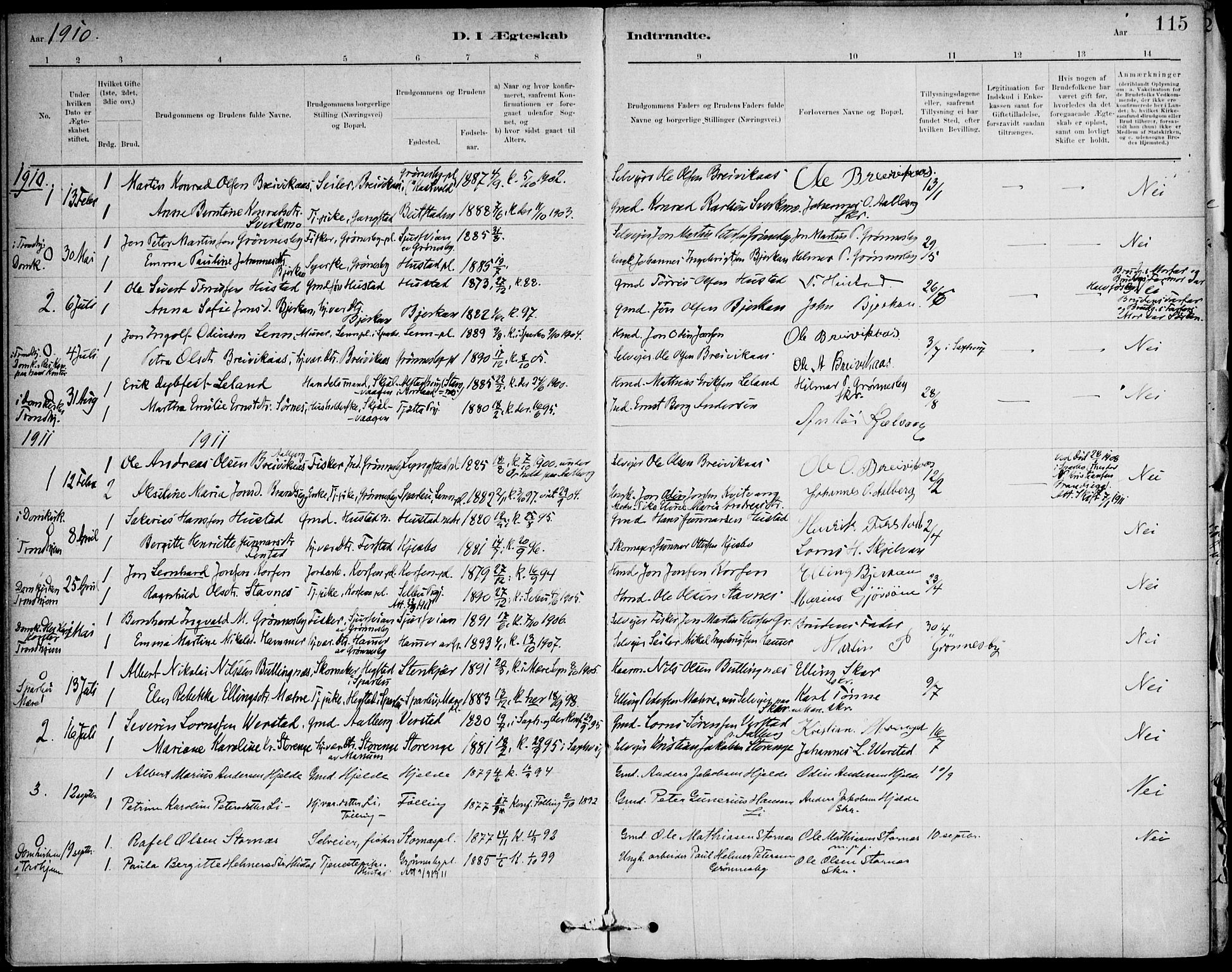Ministerialprotokoller, klokkerbøker og fødselsregistre - Nord-Trøndelag, AV/SAT-A-1458/732/L0316: Parish register (official) no. 732A01, 1879-1921, p. 115