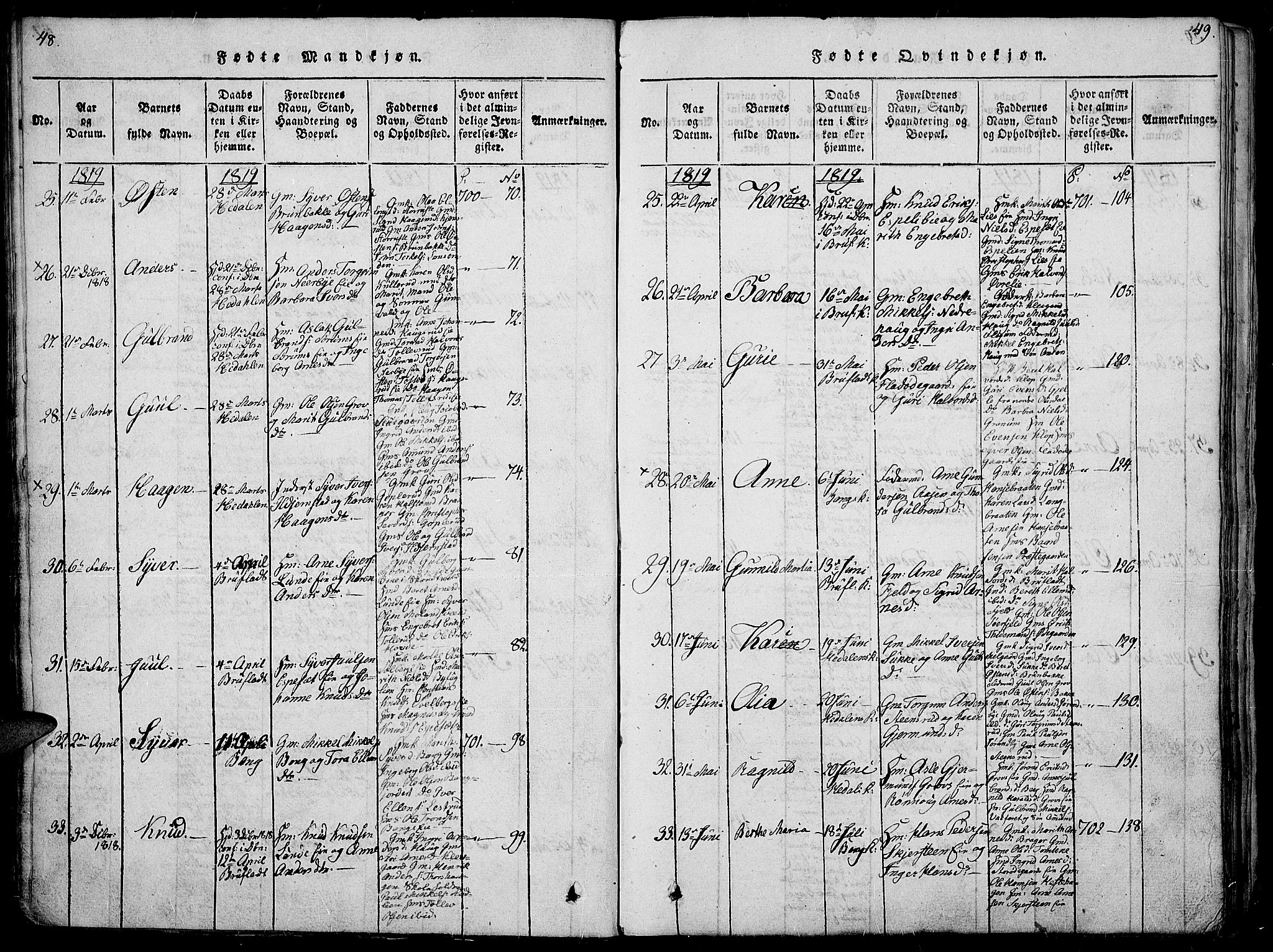 Sør-Aurdal prestekontor, AV/SAH-PREST-128/H/Ha/Haa/L0002: Parish register (official) no. 2, 1815-1840, p. 48-49