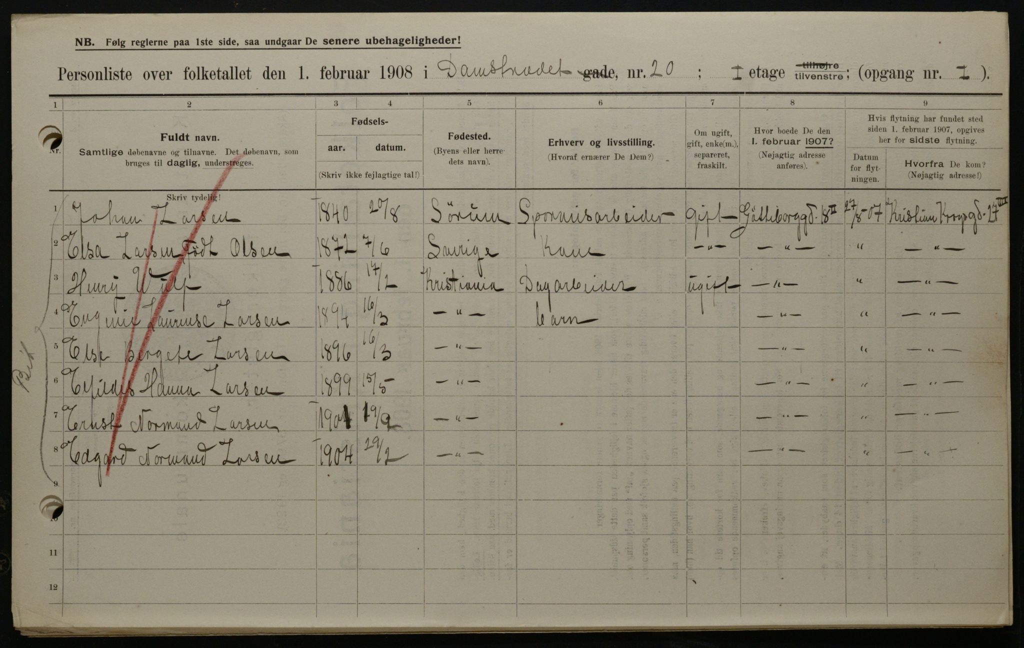 OBA, Municipal Census 1908 for Kristiania, 1908, p. 13612