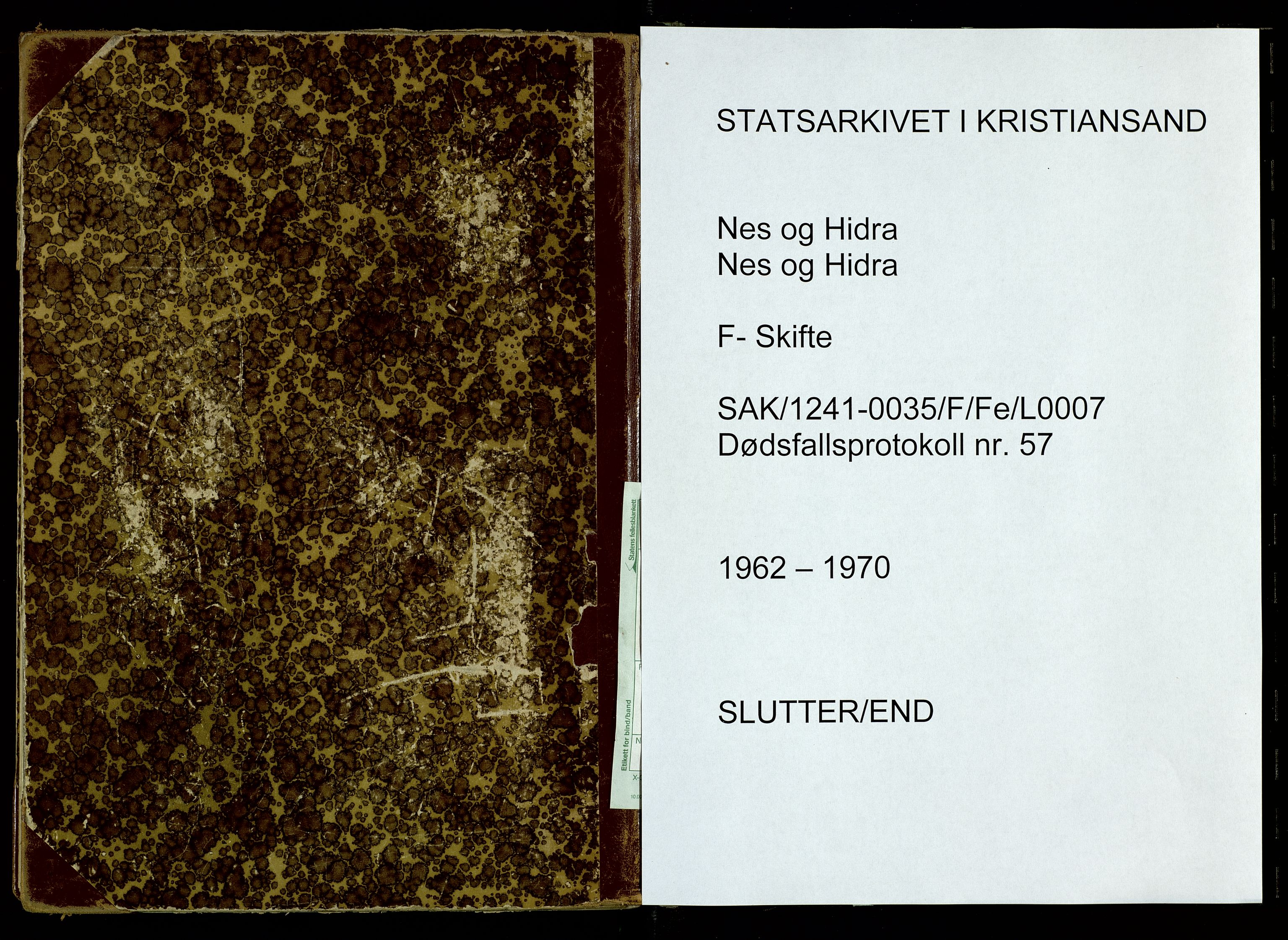 Nes og Hidra lensmannskontor, AV/SAK-1241-0035/F/Fe/L0007: Anmeldte dødsfall nr 57, 1962-1970