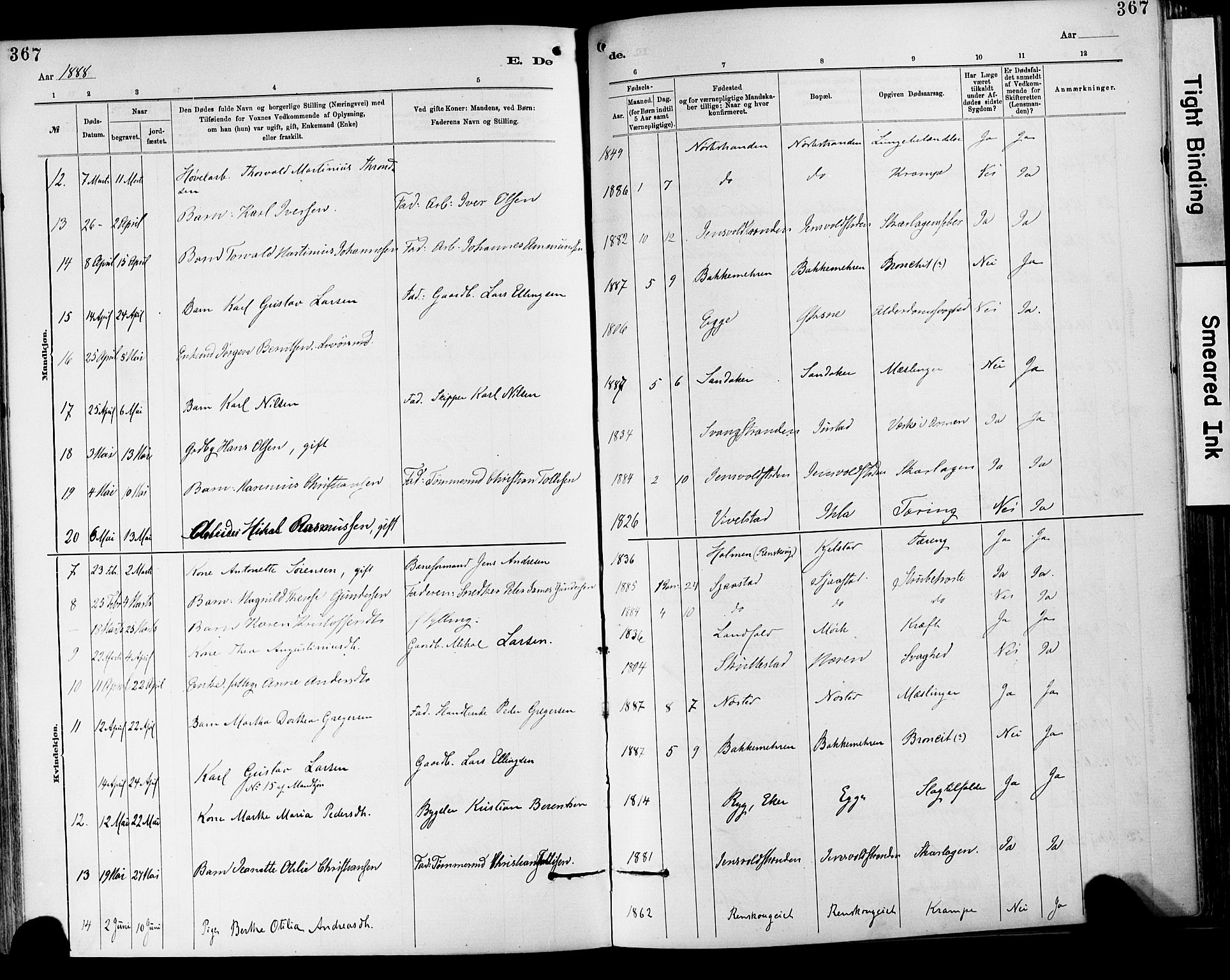 Lier kirkebøker, AV/SAKO-A-230/F/Fa/L0015: Parish register (official) no. I 15, 1883-1894, p. 367