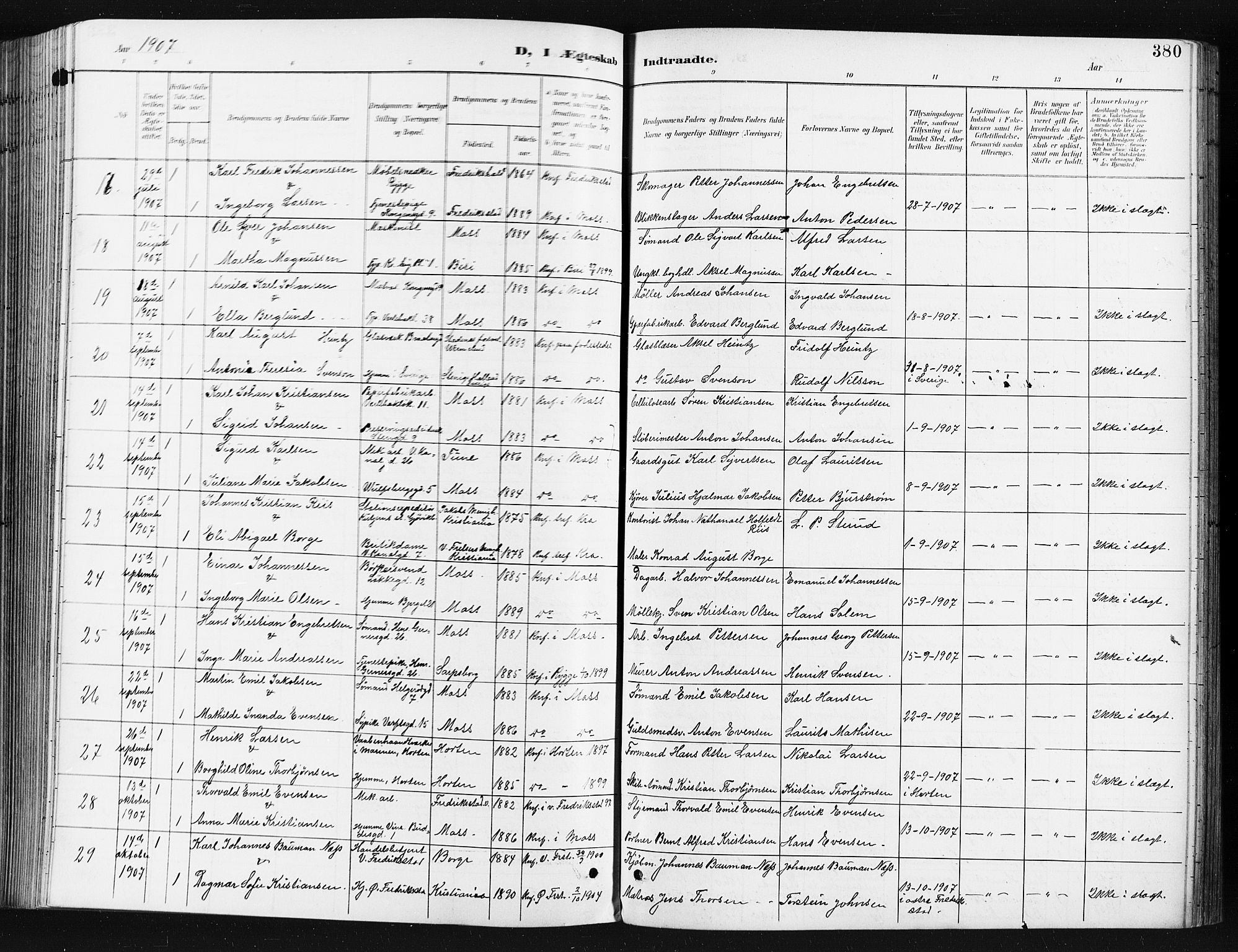 Moss prestekontor Kirkebøker, AV/SAO-A-2003/G/Ga/L0007: Parish register (copy) no. I 7, 1901-1912, p. 380