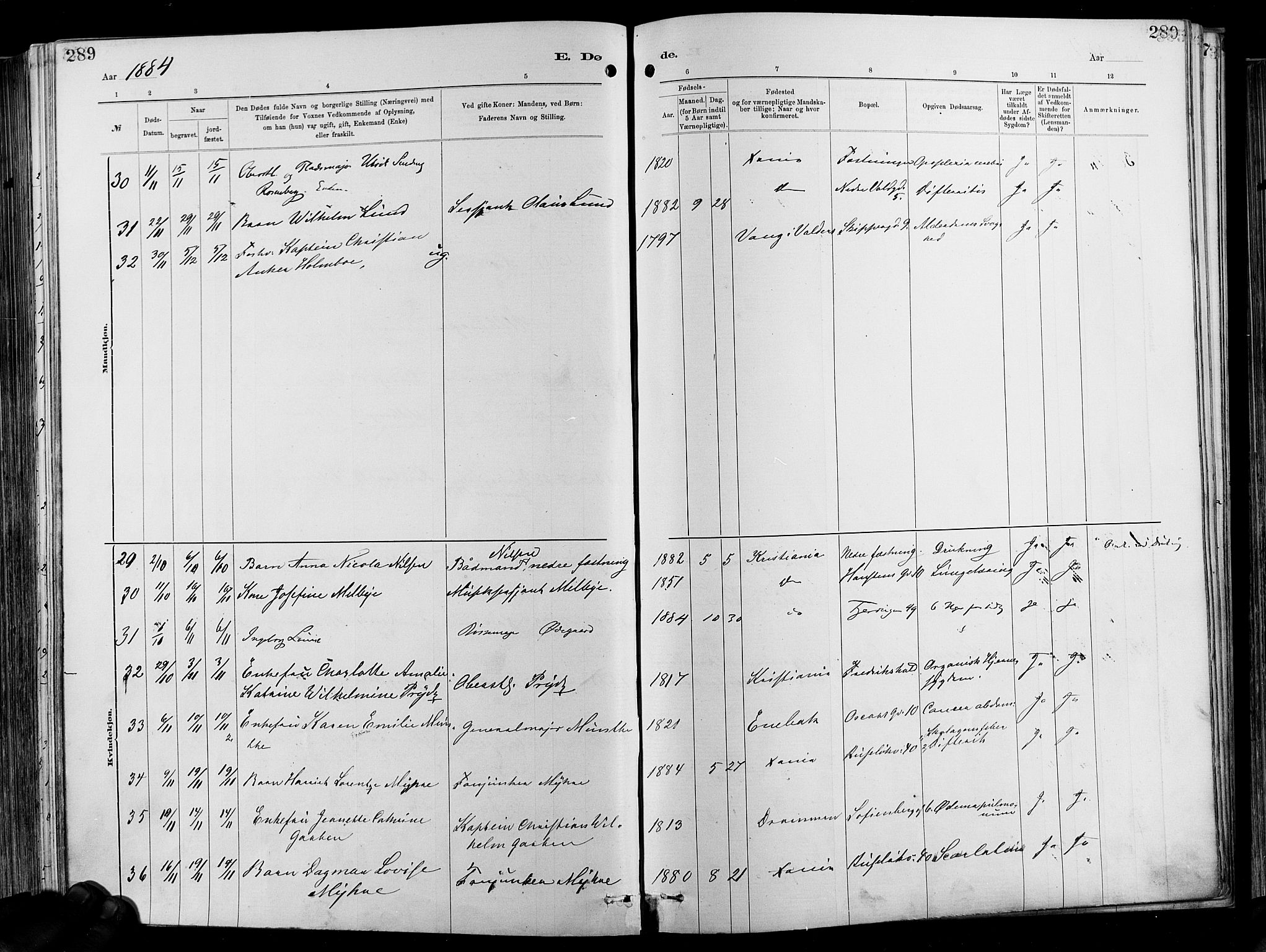 Garnisonsmenigheten Kirkebøker, SAO/A-10846/F/Fa/L0012: Parish register (official) no. 12, 1880-1893, p. 289