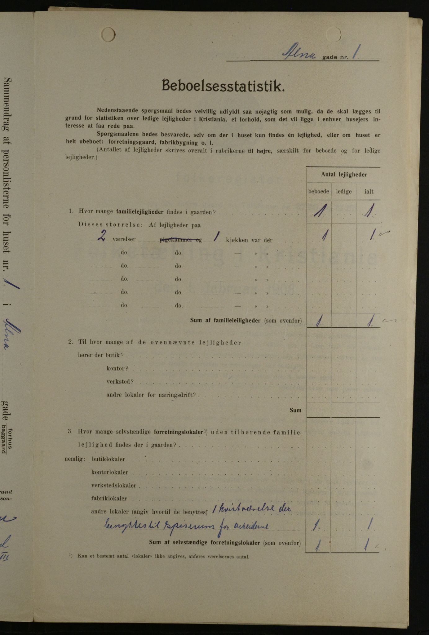 OBA, Municipal Census 1908 for Kristiania, 1908, p. 1381