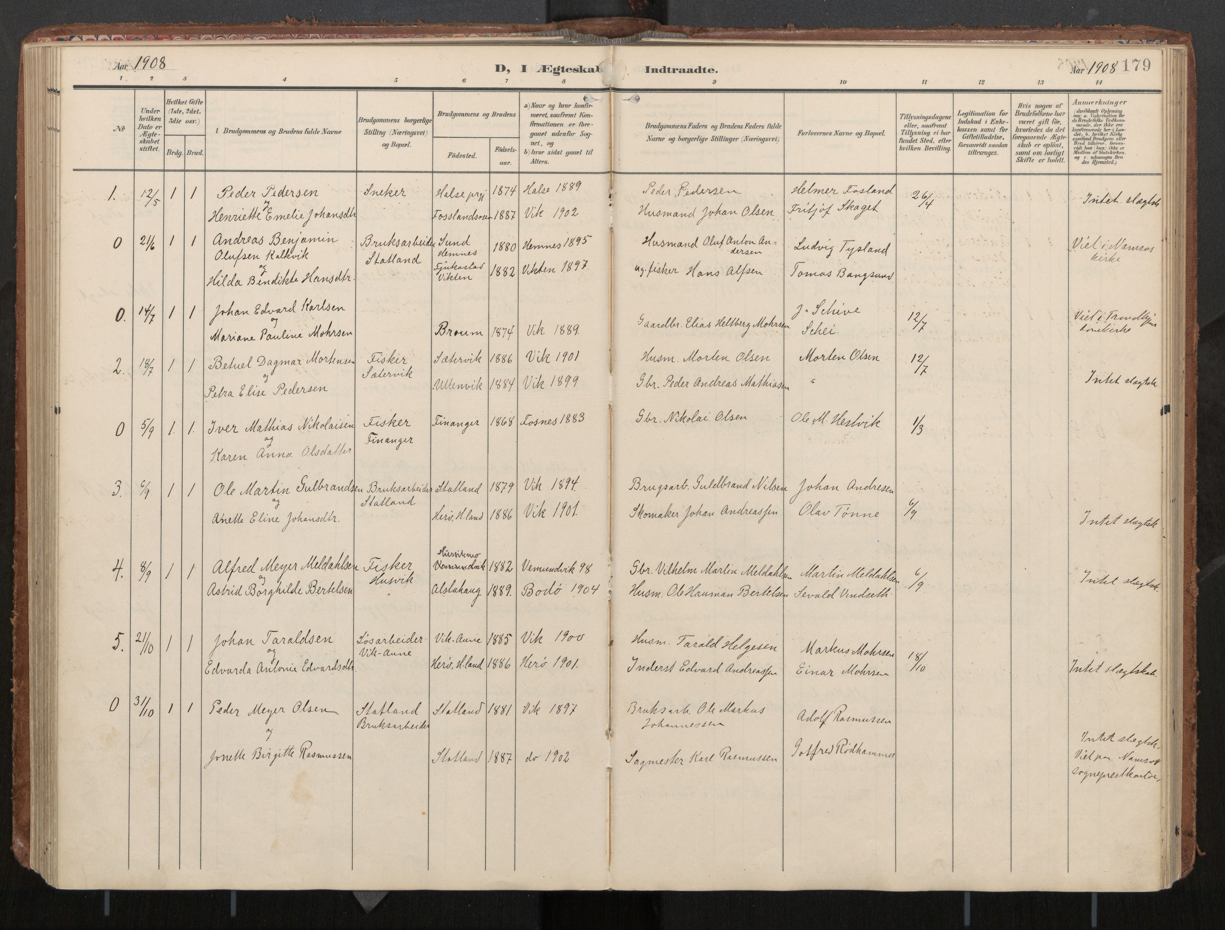 Ministerialprotokoller, klokkerbøker og fødselsregistre - Nord-Trøndelag, AV/SAT-A-1458/774/L0629: Parish register (official), 1904-1926, p. 179