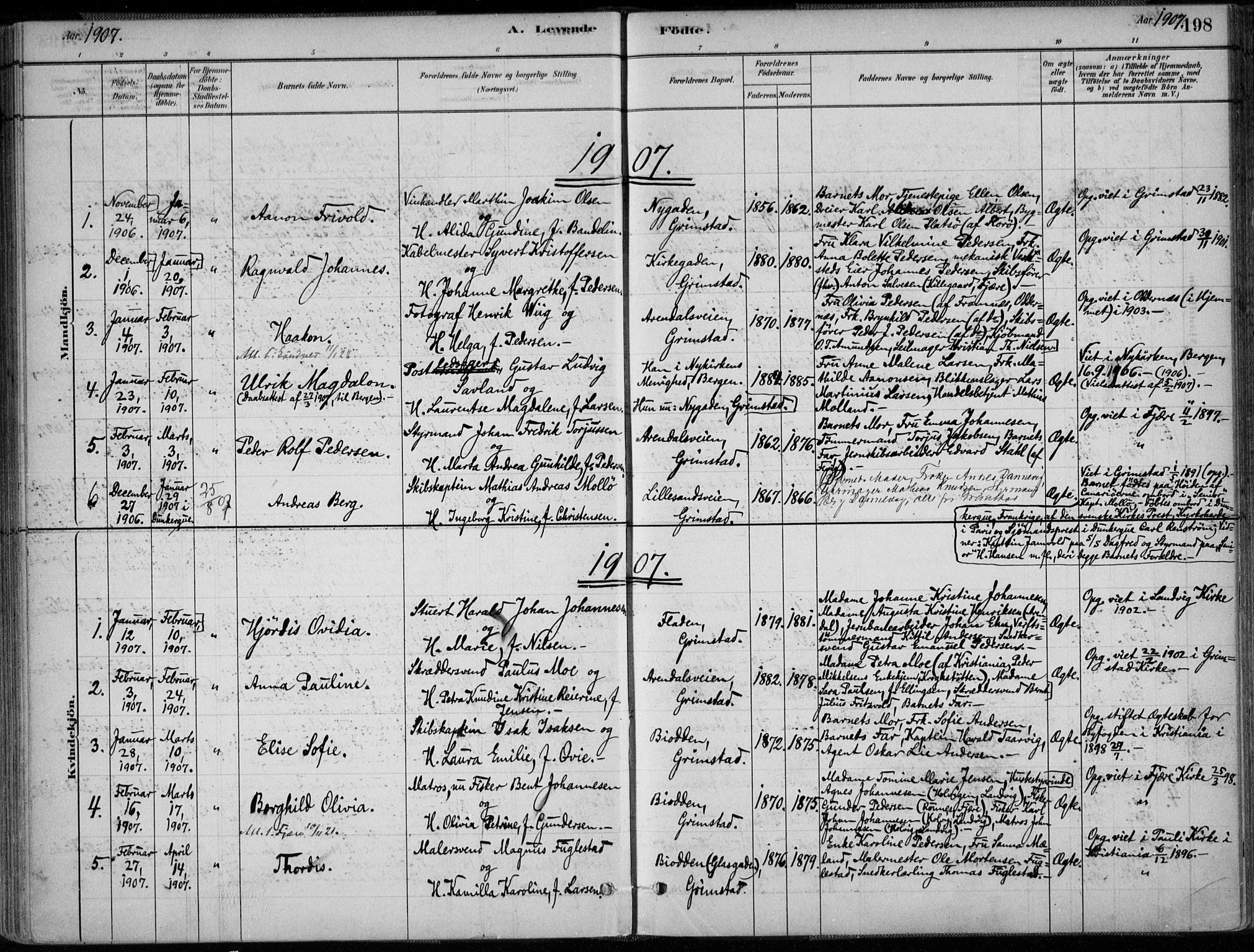 Grimstad sokneprestkontor, AV/SAK-1111-0017/F/Fa/L0003: Parish register (official) no. A 2, 1882-1912, p. 198