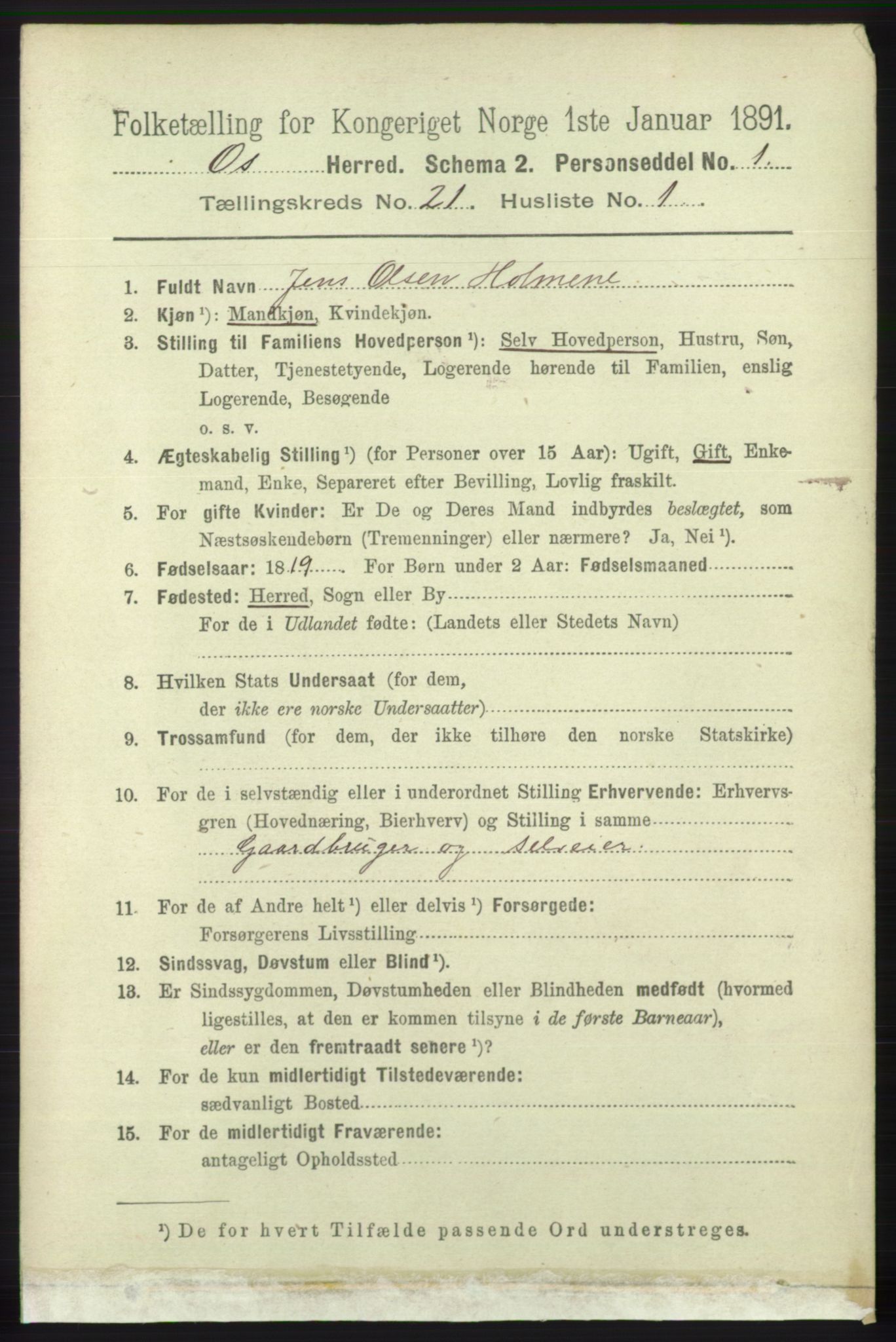 RA, 1891 census for 1243 Os, 1891, p. 4840