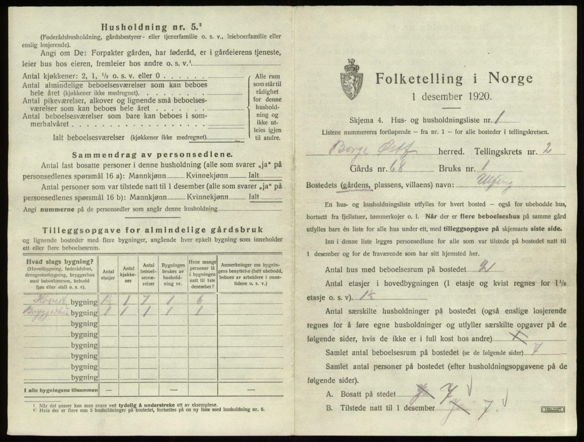 SAO, 1920 census for Borge, 1920, p. 232