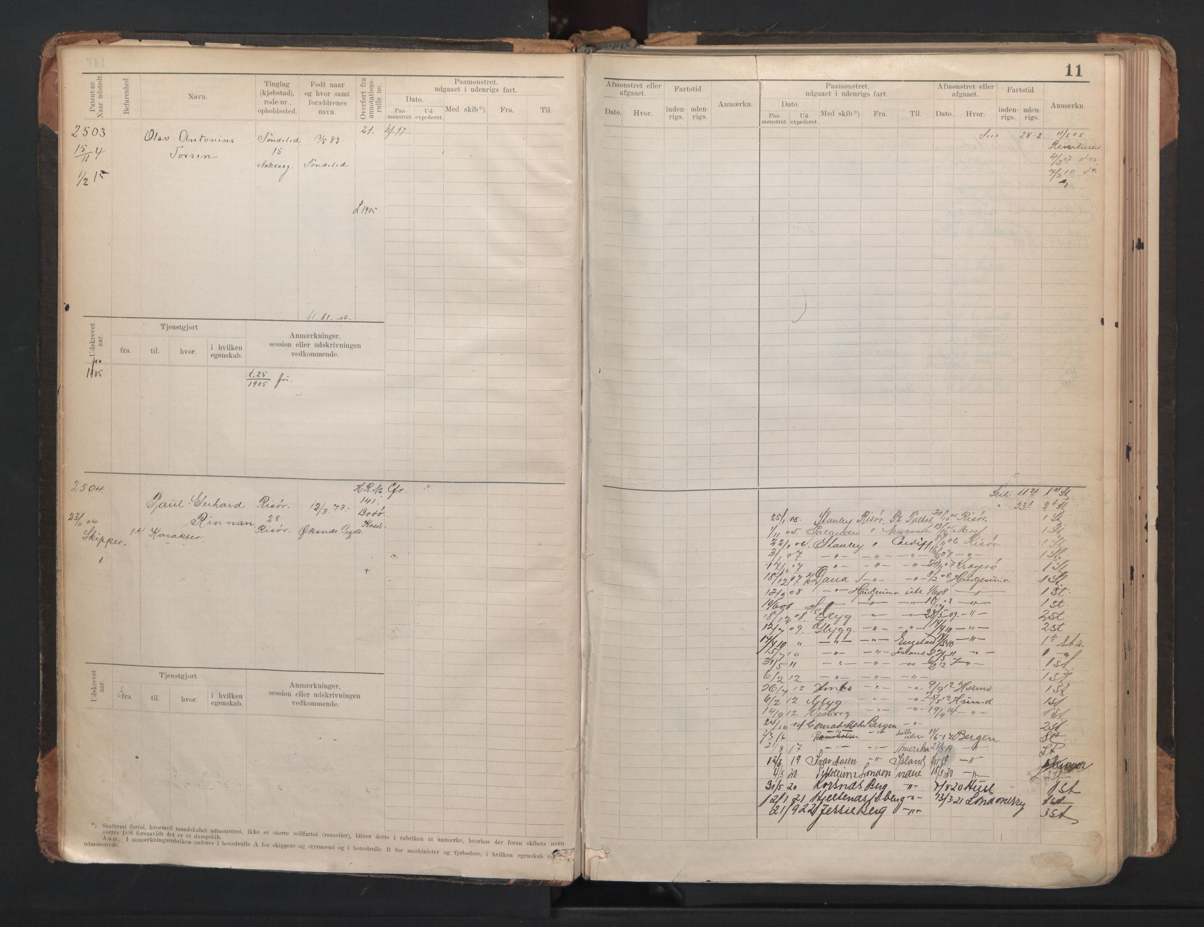 Risør mønstringskrets, AV/SAK-2031-0010/F/Fb/L0005: Hovedrulle A nr 2485-3065, Q-5, 1904-1948, p. 14