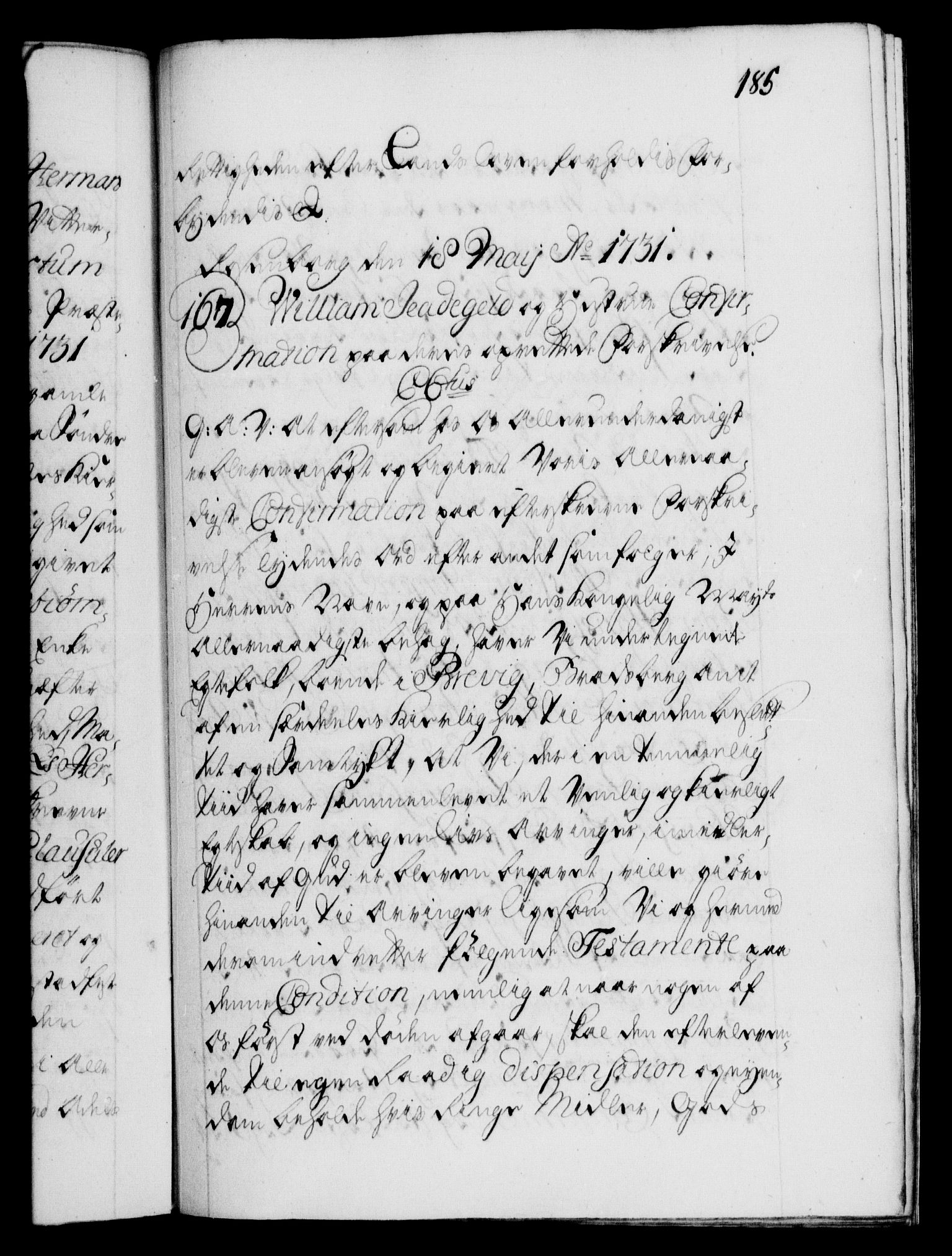 Danske Kanselli 1572-1799, AV/RA-EA-3023/F/Fc/Fca/Fcaa/L0027: Norske registre, 1730-1732, p. 185a