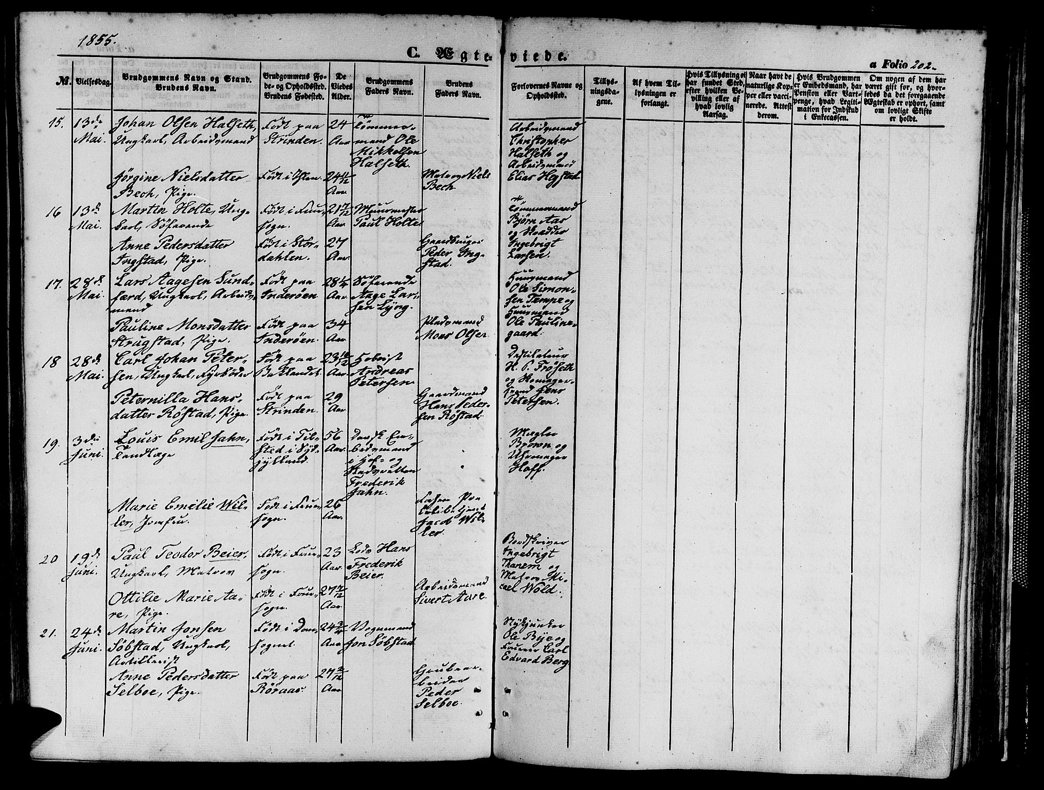 Ministerialprotokoller, klokkerbøker og fødselsregistre - Sør-Trøndelag, AV/SAT-A-1456/602/L0138: Parish register (copy) no. 602C06, 1853-1858, p. 202