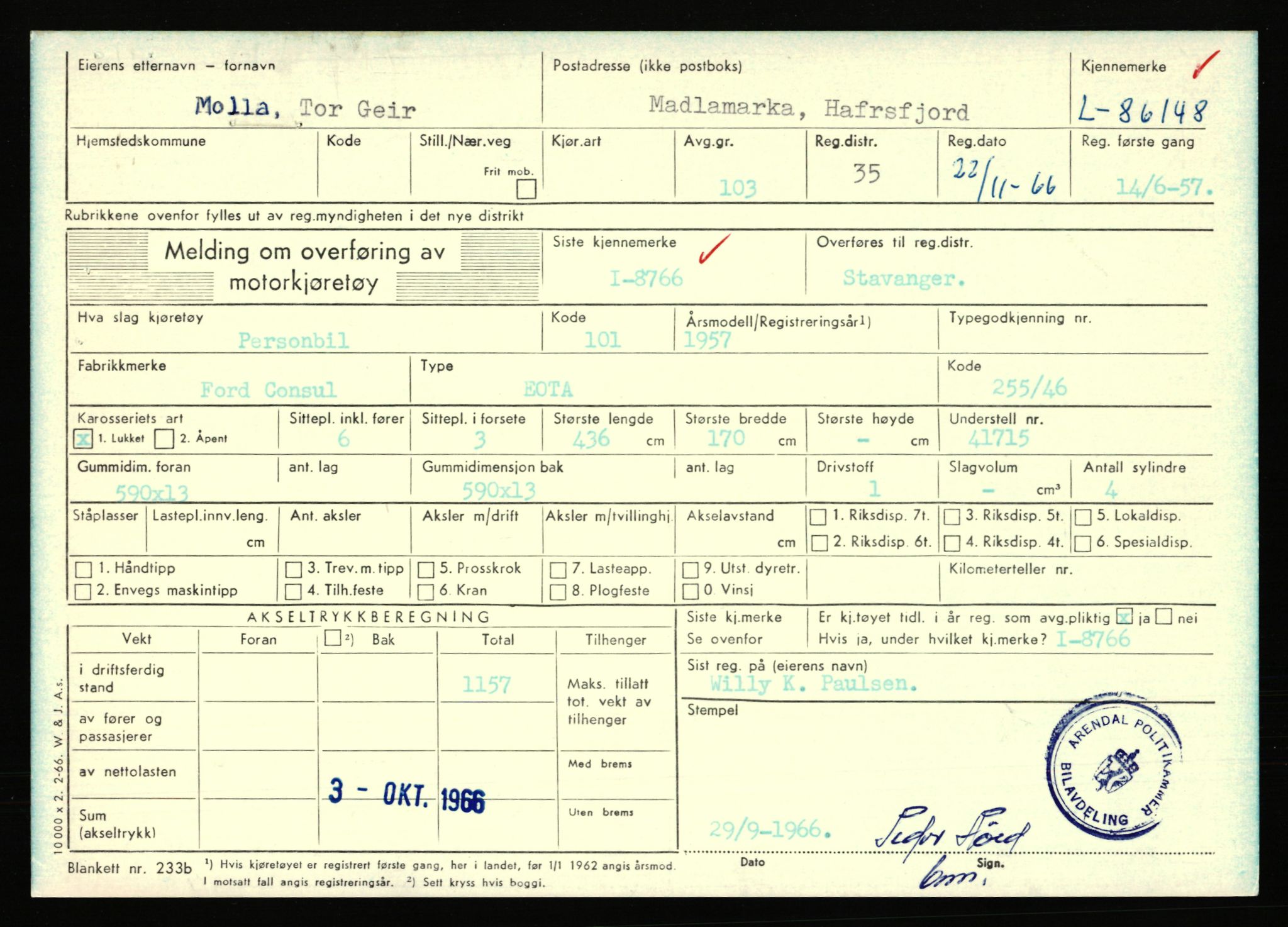 Stavanger trafikkstasjon, AV/SAST-A-101942/0/F/L0073: L-84100 - L-86499, 1930-1971, p. 2121