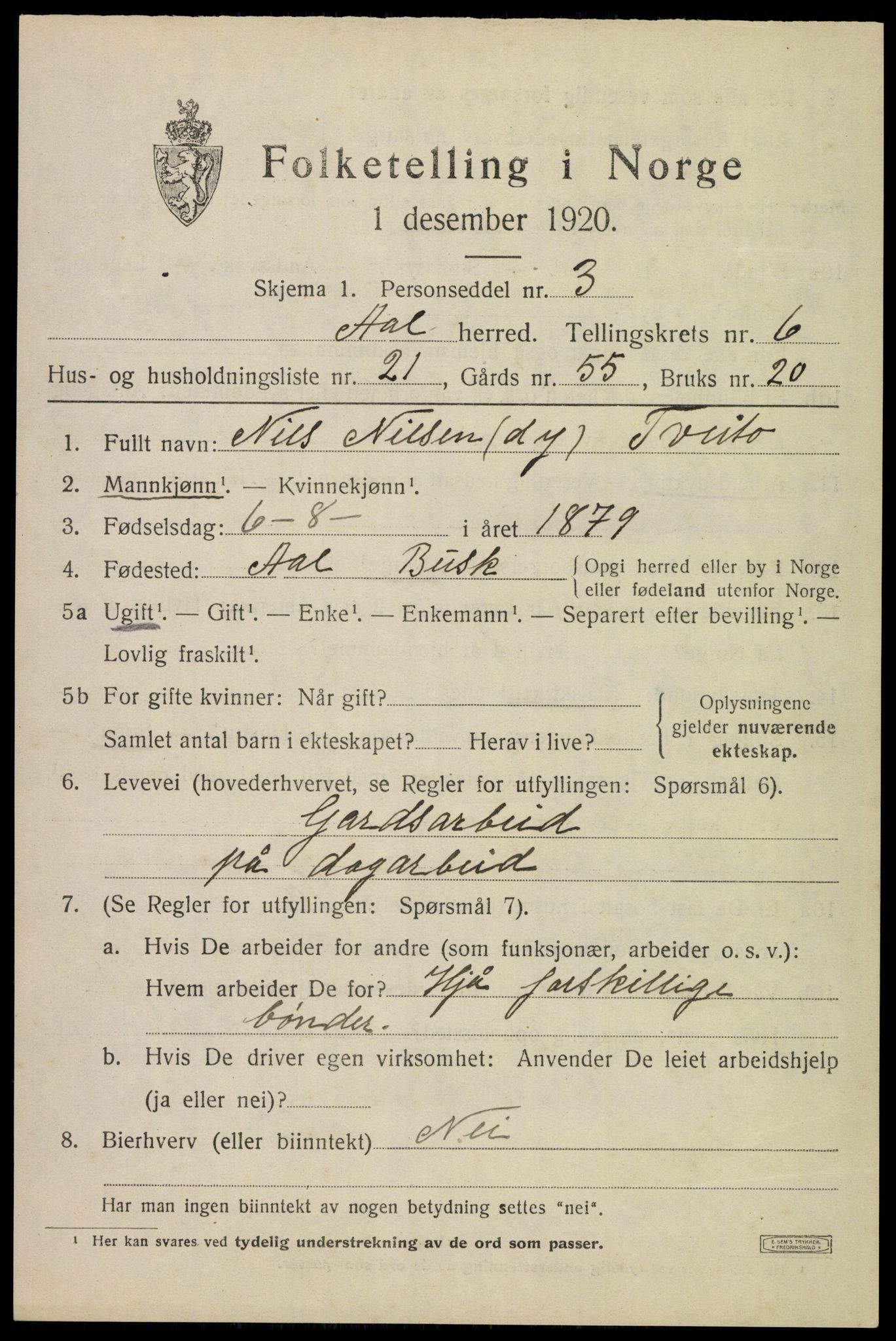 SAKO, 1920 census for Ål, 1920, p. 4572