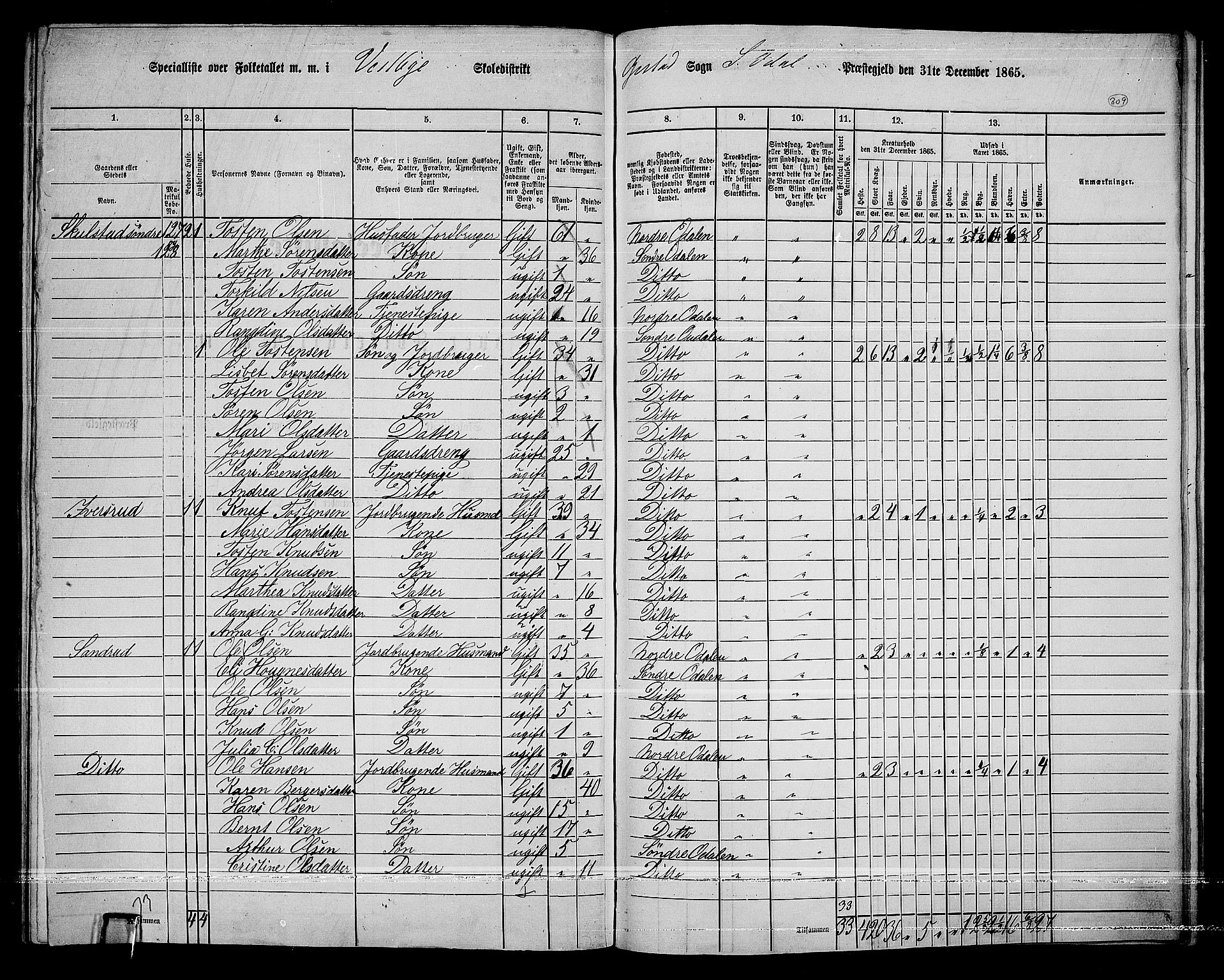 RA, 1865 census for Sør-Odal, 1865, p. 273