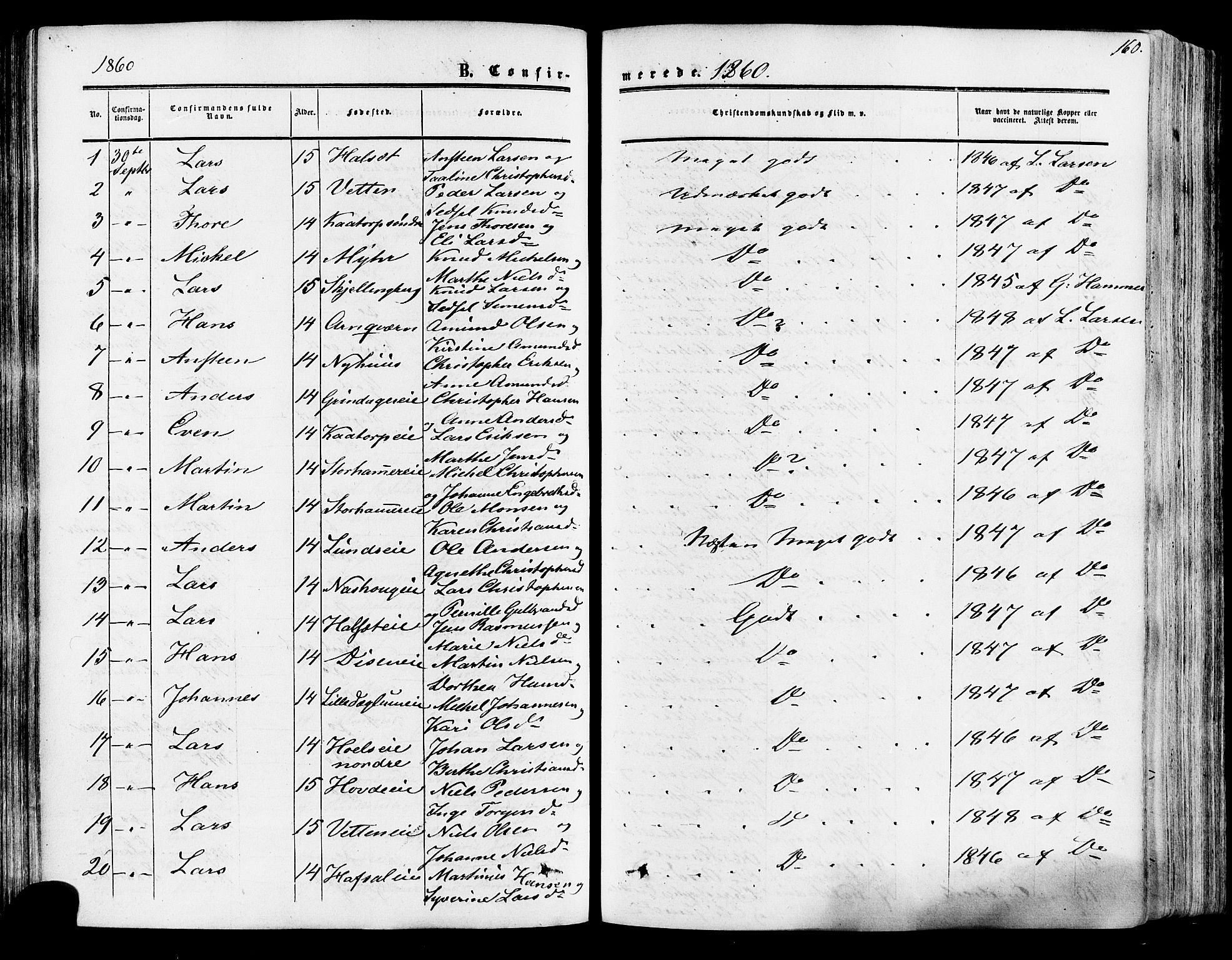 Vang prestekontor, Hedmark, SAH/PREST-008/H/Ha/Haa/L0013: Parish register (official) no. 13, 1855-1879, p. 160