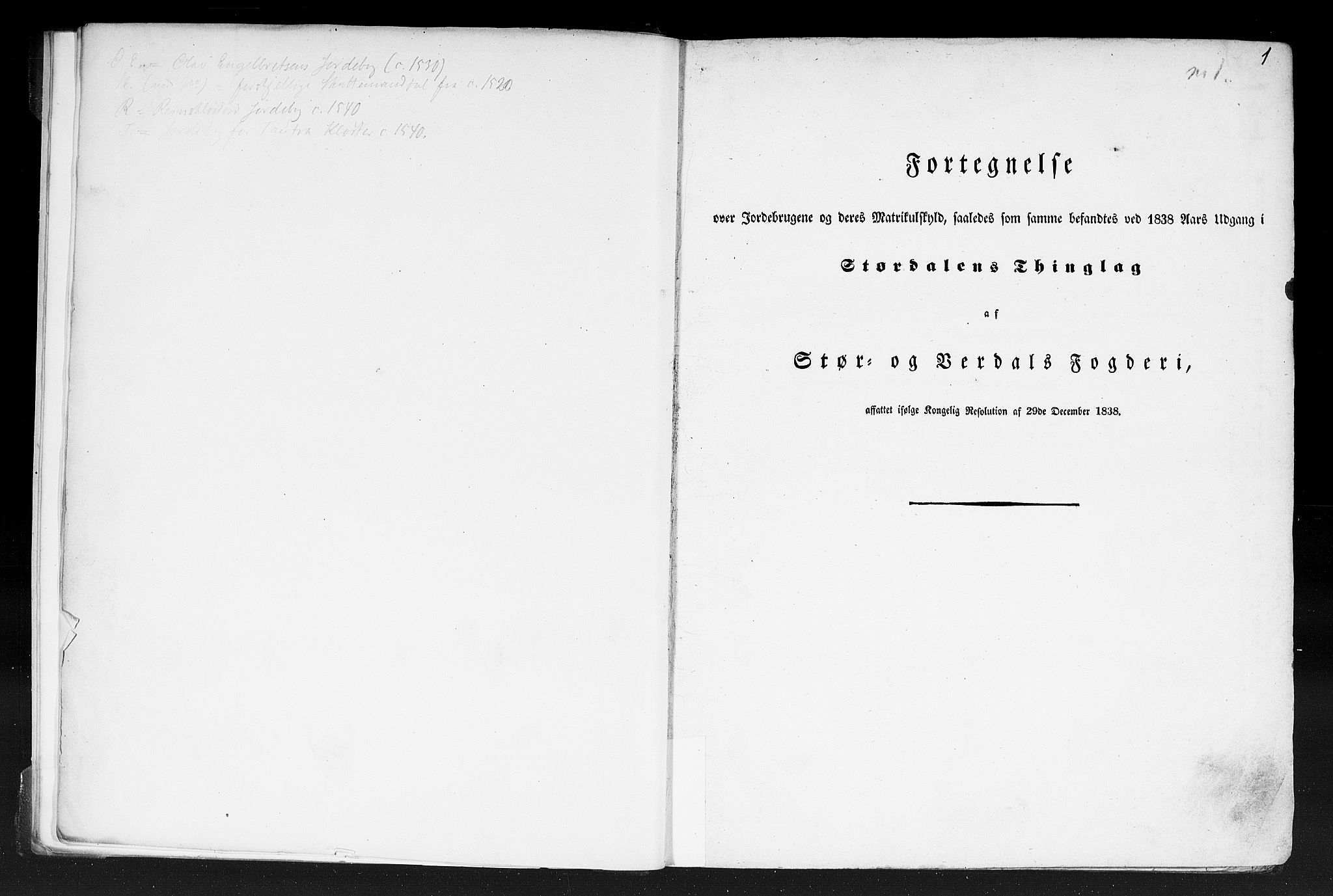 Rygh, AV/RA-PA-0034/F/Fb/L0015/0001: Matrikkelen for 1838 / Matrikkelen for 1838 - Nordre Trondhjems amt (Nord-Trøndelag fylke), 1838, p. 1a