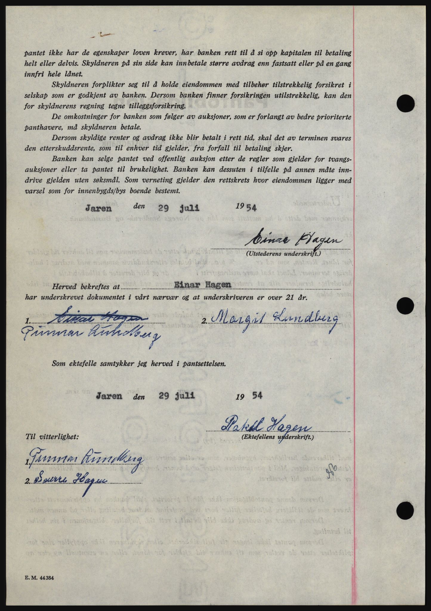 Hadeland og Land tingrett, SAH/TING-010/H/Hb/Hbc/L0030: Mortgage book no. B30, 1954-1954, Diary no: : 2822/1954