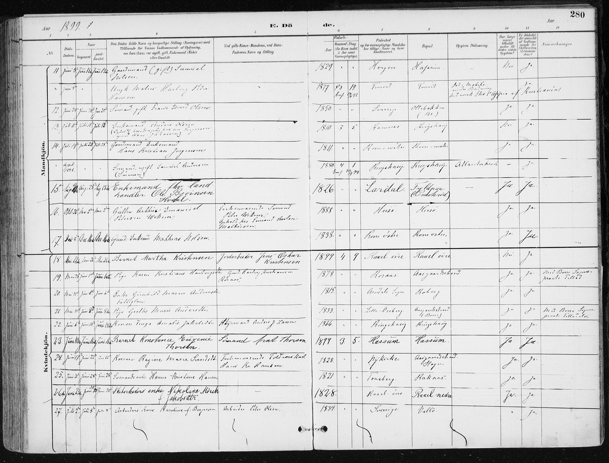 Sem kirkebøker, AV/SAKO-A-5/F/Fb/L0005: Parish register (official) no. II 5, 1892-1904, p. 280