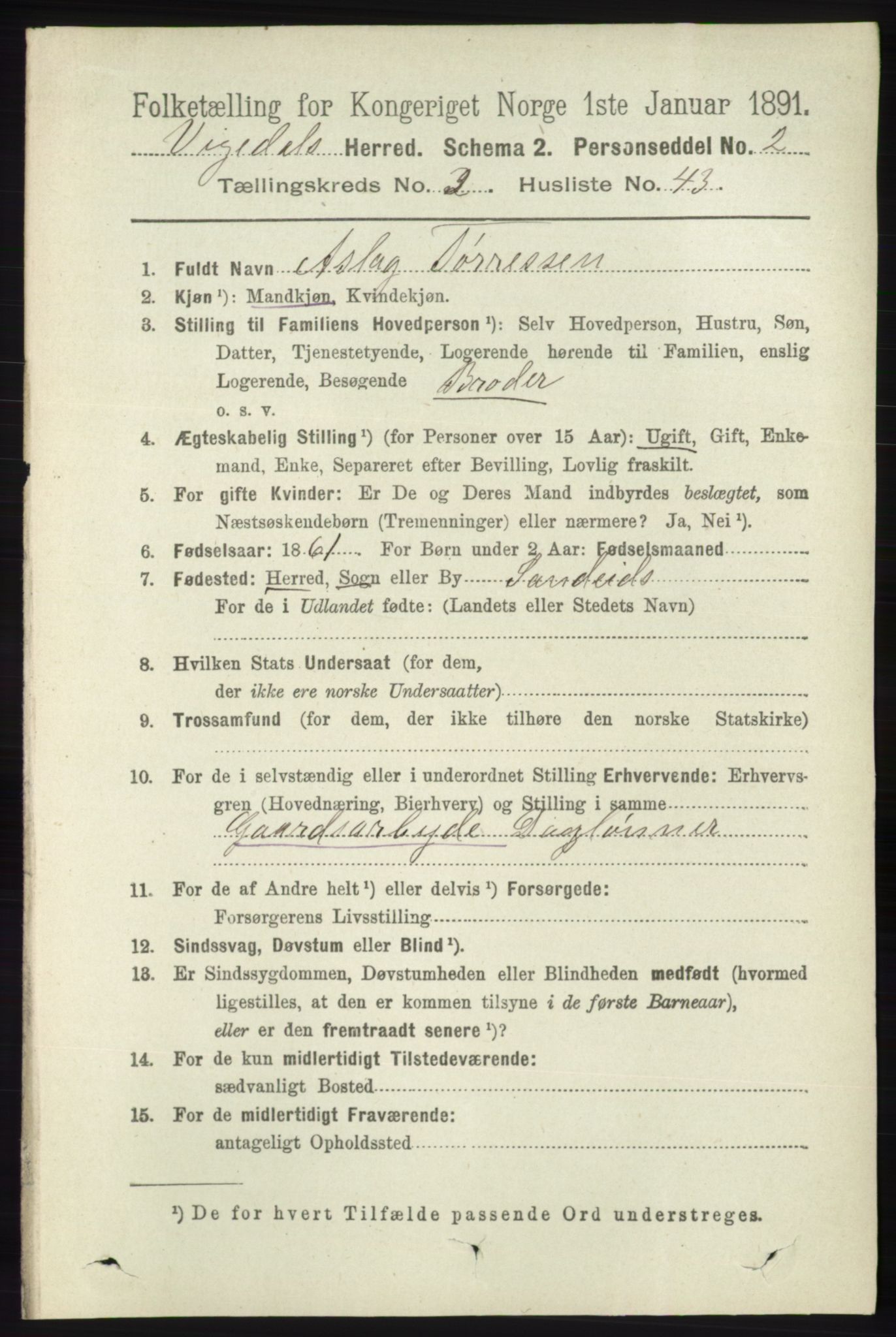 RA, 1891 census for 1157 Vikedal, 1891, p. 887