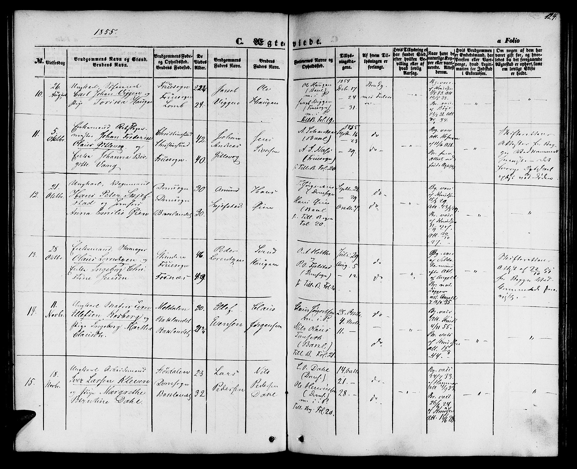 Ministerialprotokoller, klokkerbøker og fødselsregistre - Sør-Trøndelag, SAT/A-1456/604/L0184: Parish register (official) no. 604A05, 1851-1860, p. 124