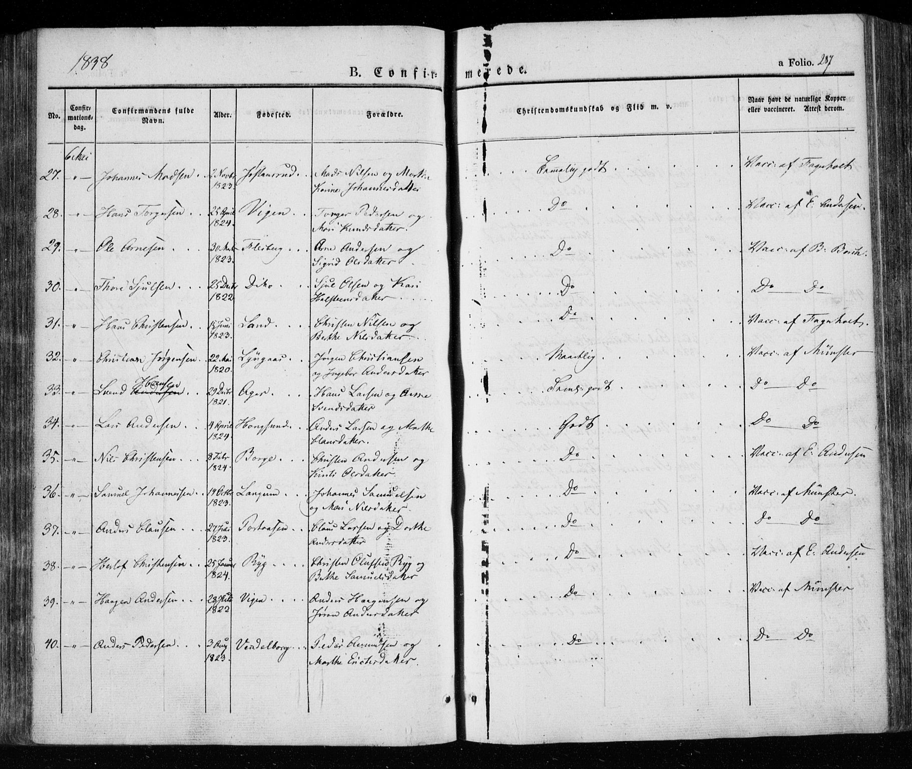 Eiker kirkebøker, AV/SAKO-A-4/F/Fa/L0013a: Parish register (official) no. I 13A, 1832-1845, p. 287