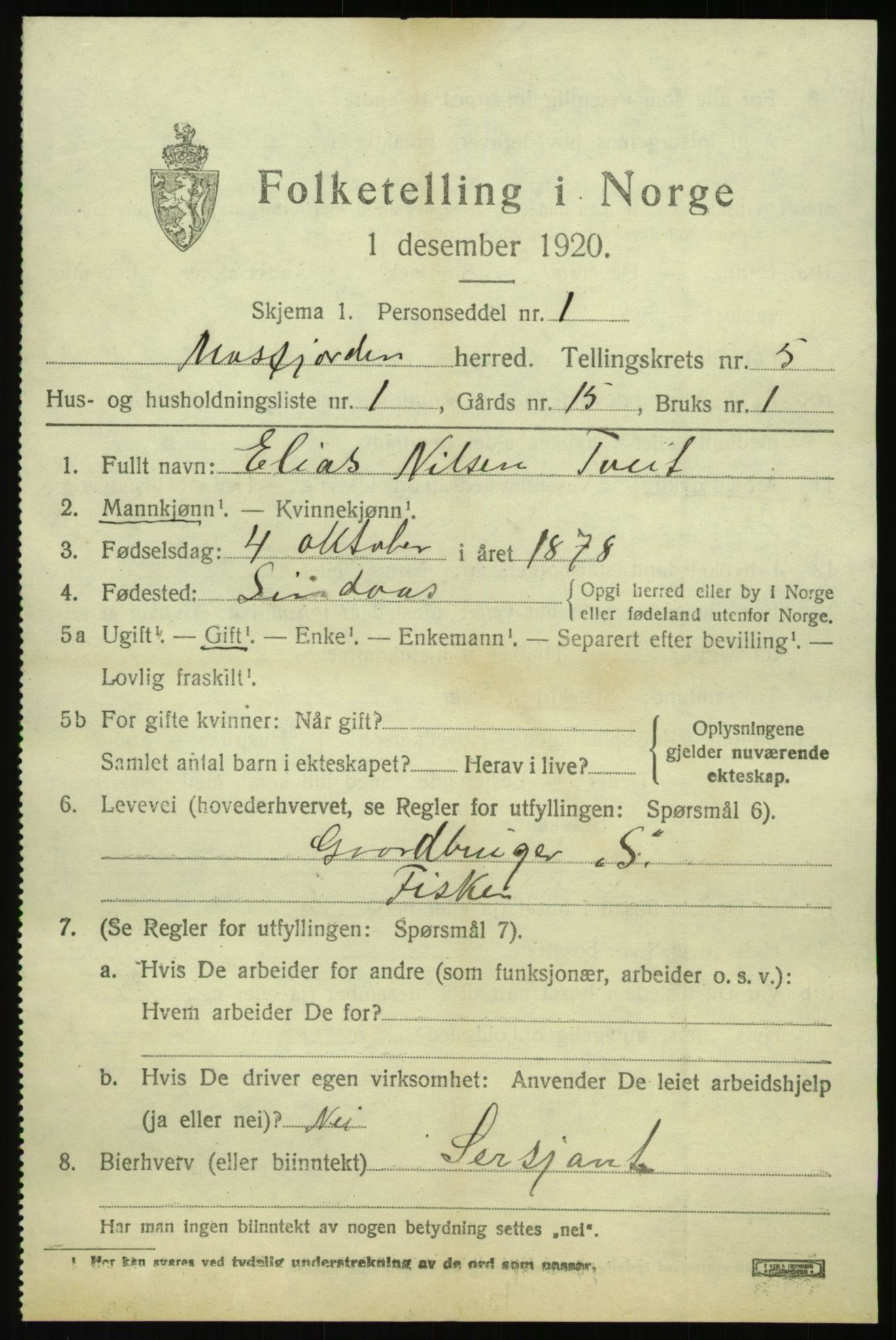 SAB, 1920 census for Masfjorden, 1920, p. 2059