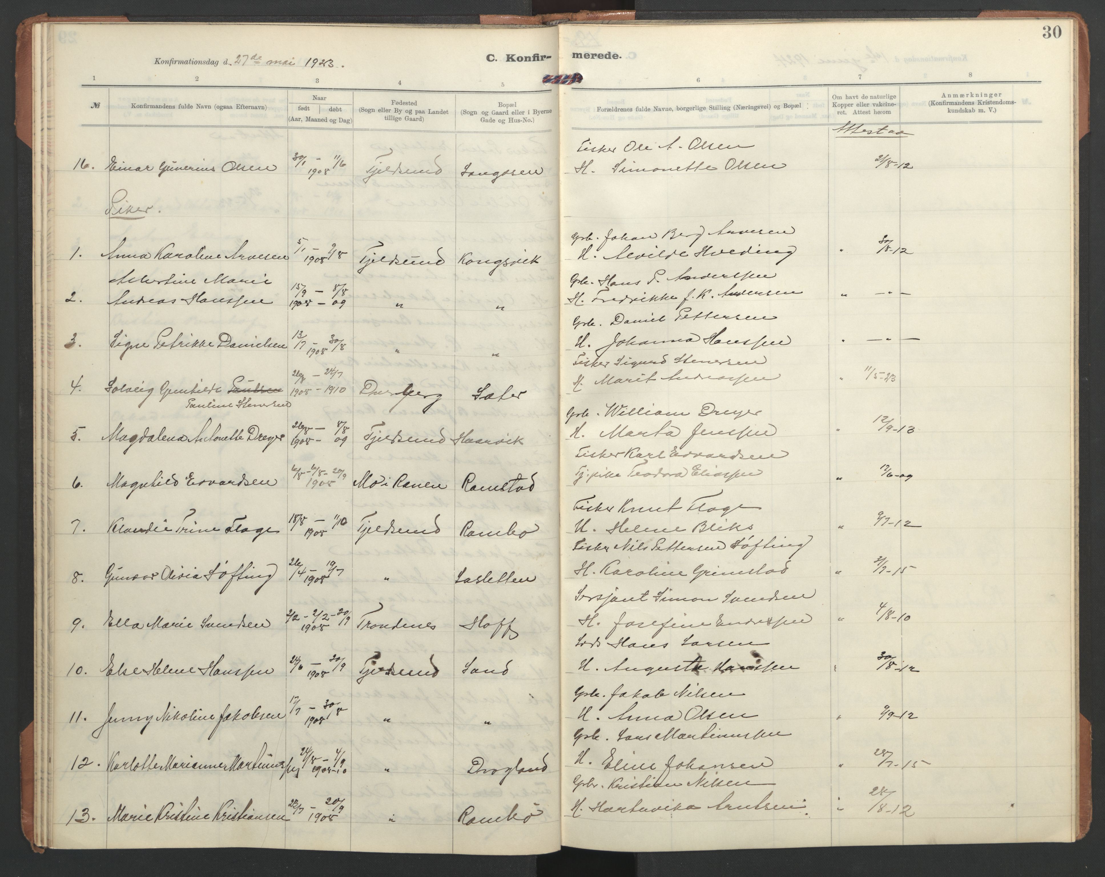 Ministerialprotokoller, klokkerbøker og fødselsregistre - Nordland, SAT/A-1459/865/L0934: Parish register (copy) no. 865C06, 1911-1942, p. 30