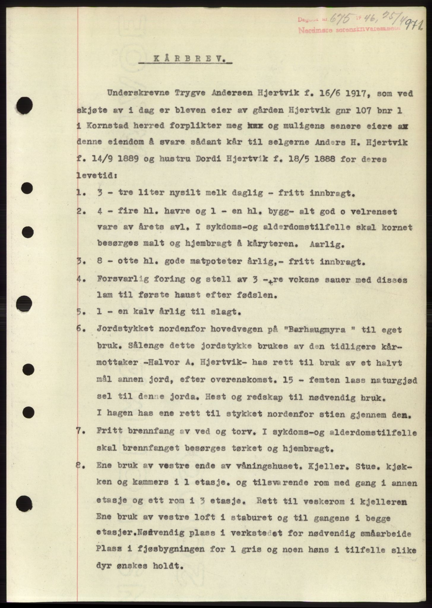 Nordmøre sorenskriveri, AV/SAT-A-4132/1/2/2Ca: Mortgage book no. B93b, 1946-1946, Diary no: : 675/1946