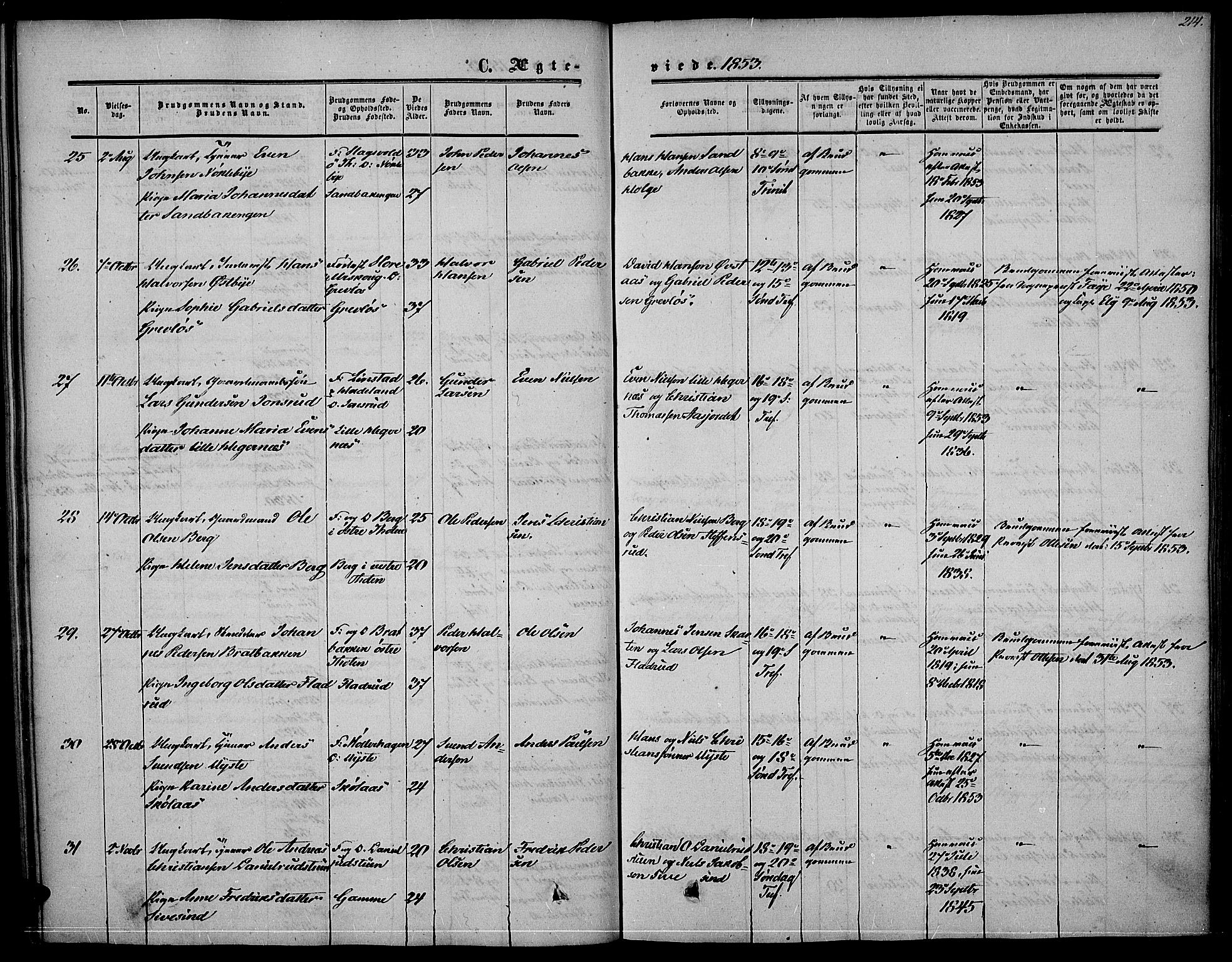 Vestre Toten prestekontor, AV/SAH-PREST-108/H/Ha/Haa/L0005: Parish register (official) no. 5, 1850-1855, p. 214