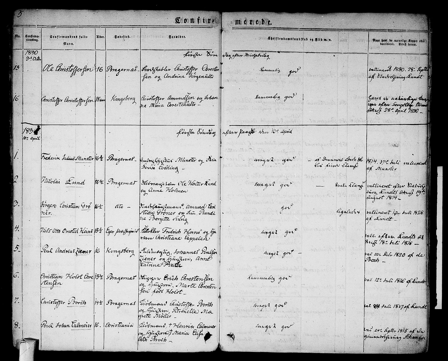 Bragernes kirkebøker, AV/SAKO-A-6/F/Fc/L0001: Parish register (official) no. III 1, 1830-1853, p. 5