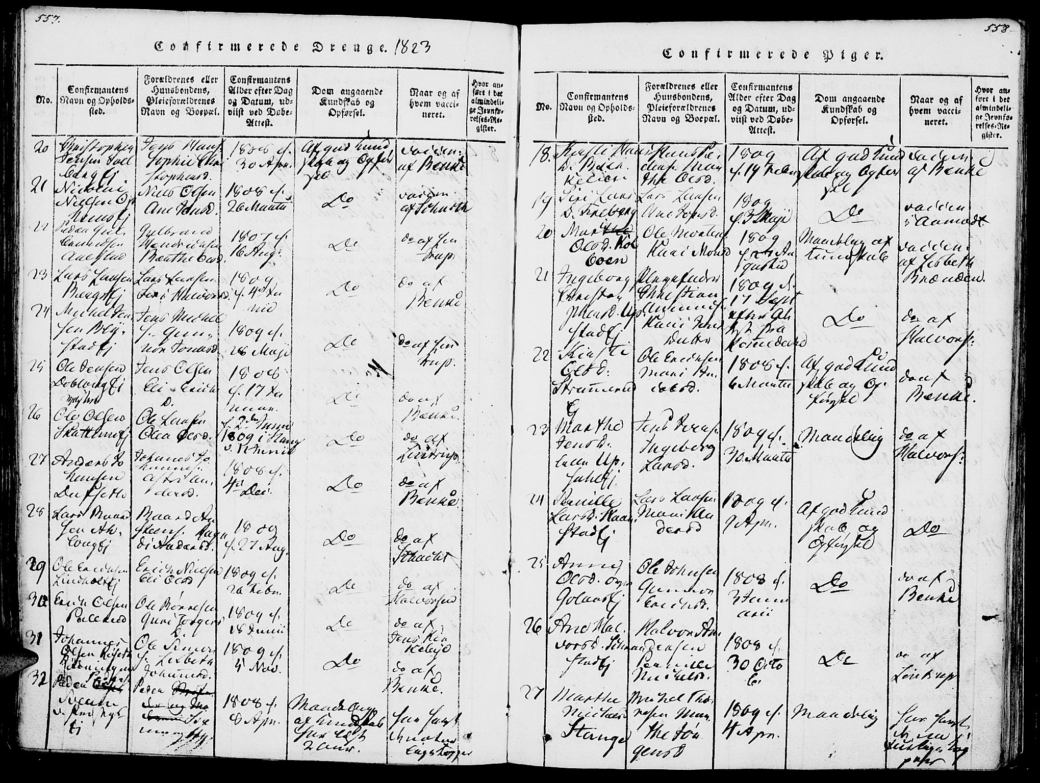 Vang prestekontor, Hedmark, SAH/PREST-008/H/Ha/Haa/L0007: Parish register (official) no. 7, 1813-1826, p. 557-558
